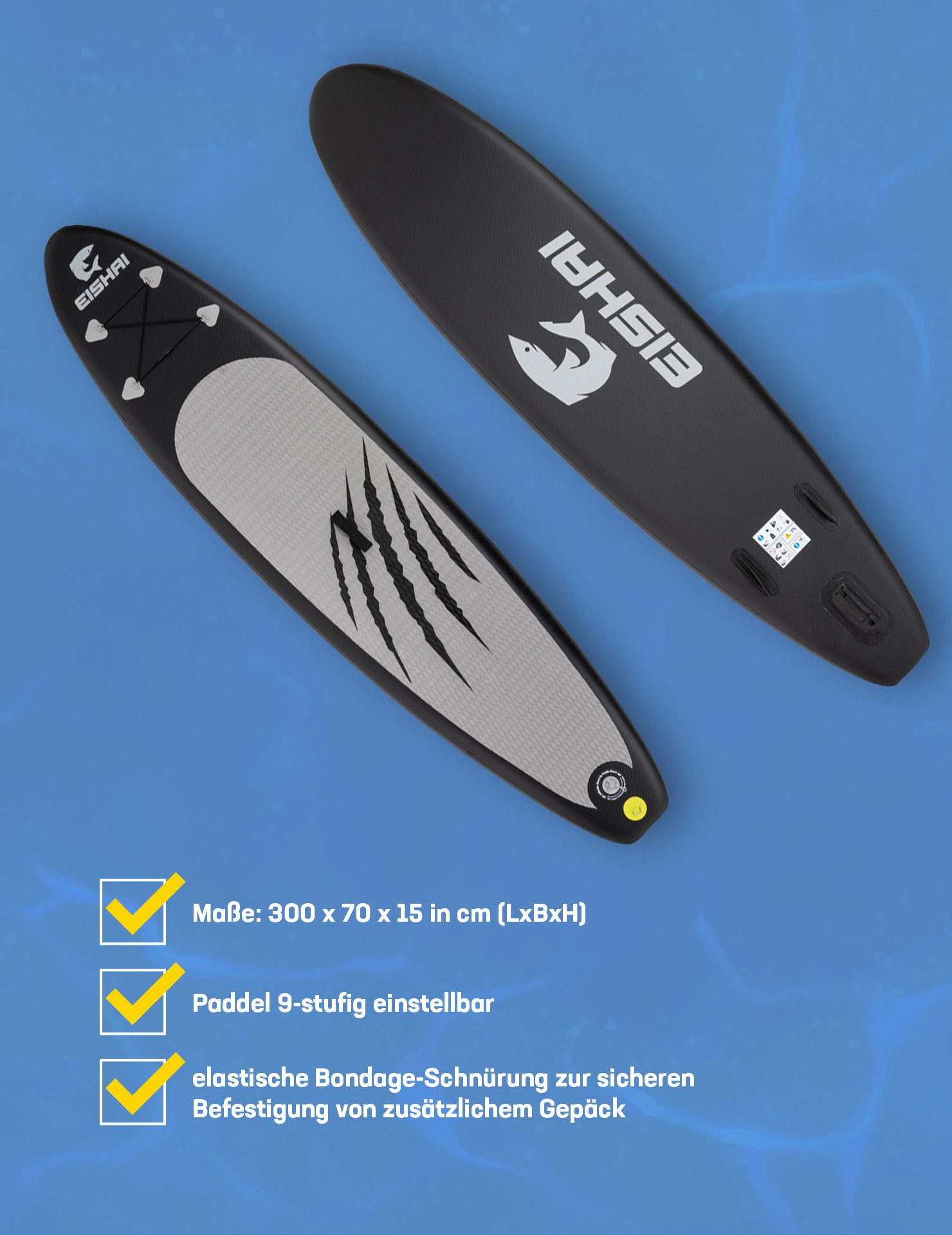 EISHAI SUP-Board Sharkbite Stand Up Paddle Board, 3 Meter Board mit ultraleichtem, 3-teiligem SUP-Paddel