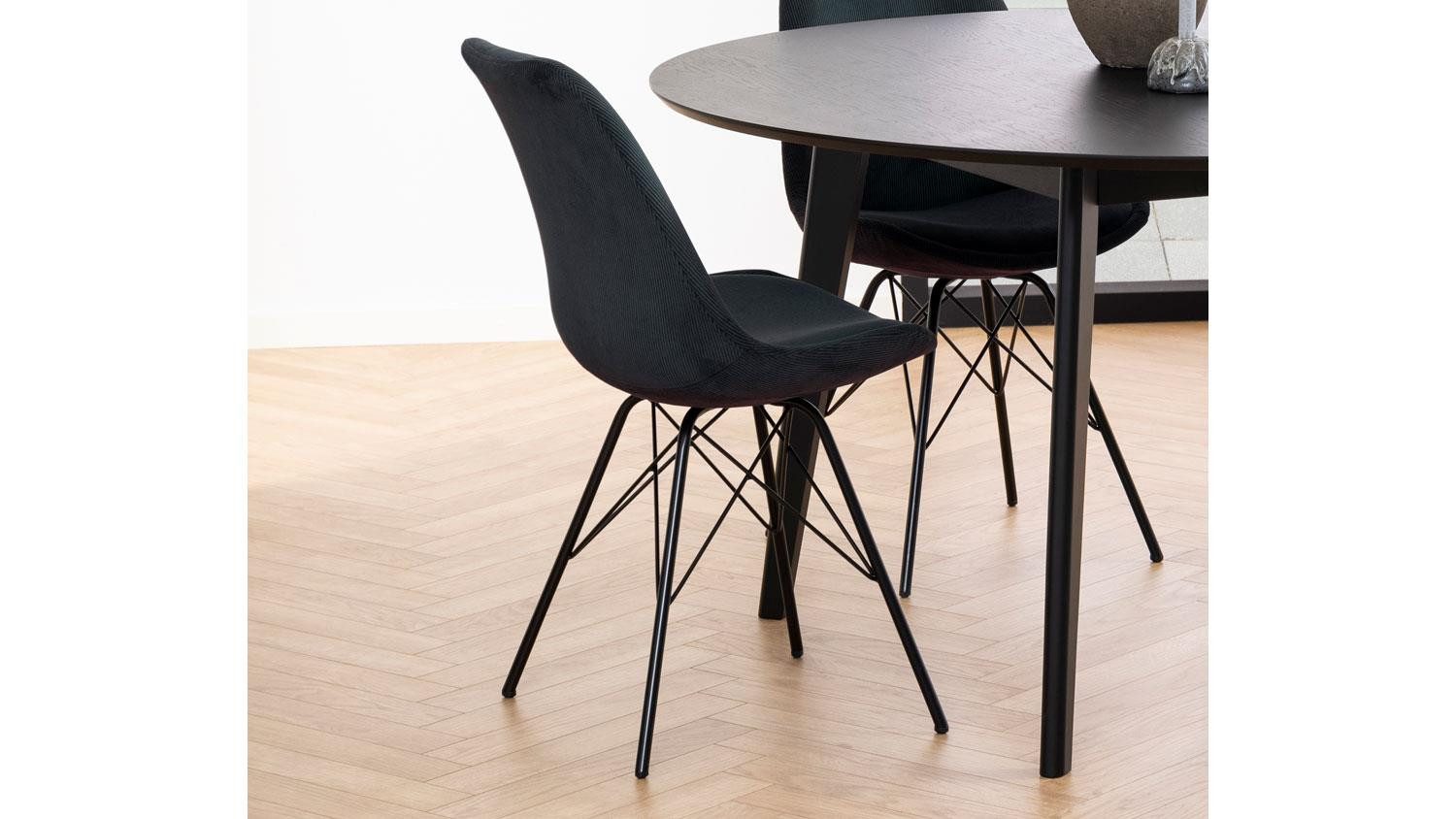 ACTONA GROUP Stuhl 2er-Set Esszimmerstuhl Eris Cord Stoff anthrazit Metall schwarz