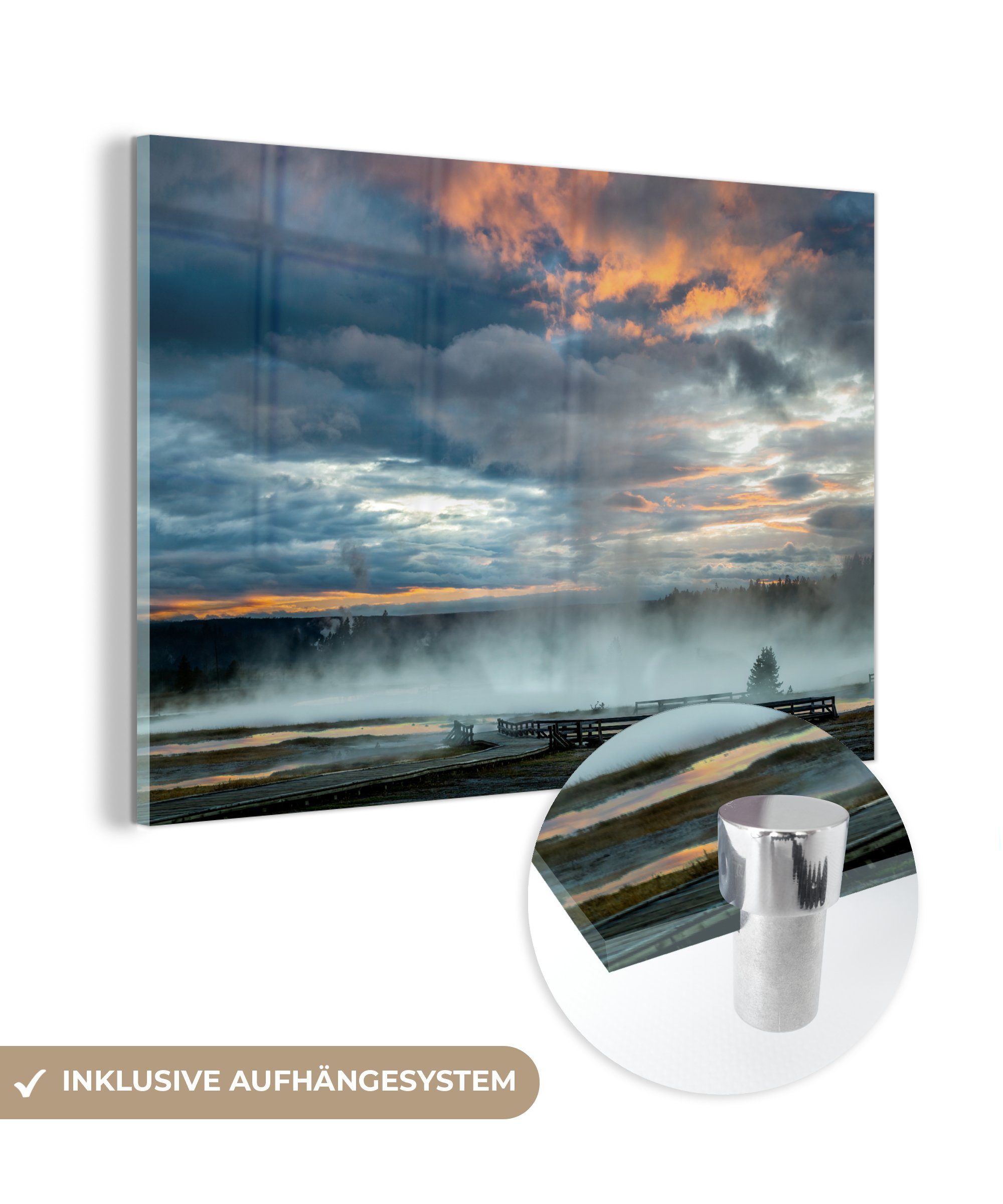 MuchoWow Acrylglasbild Yellowstone - Luft - Nebel, (1 St), Acrylglasbilder Wohnzimmer & Schlafzimmer
