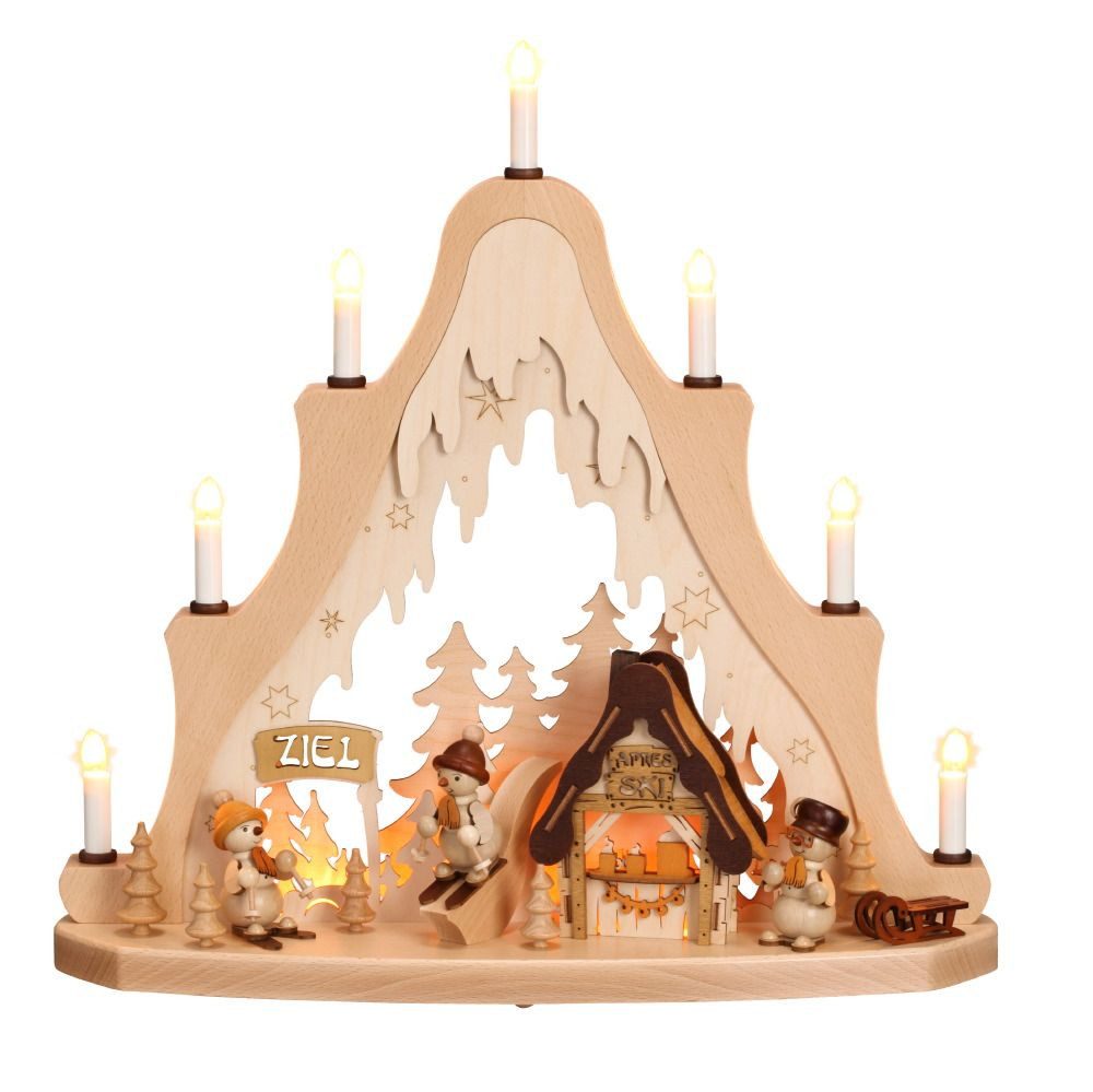 Zeidler Holzkunst Schwibbogen Spitze "Apres Ski mit Schneemännern", Erzgebirge, Weihnachten (1-tlg)