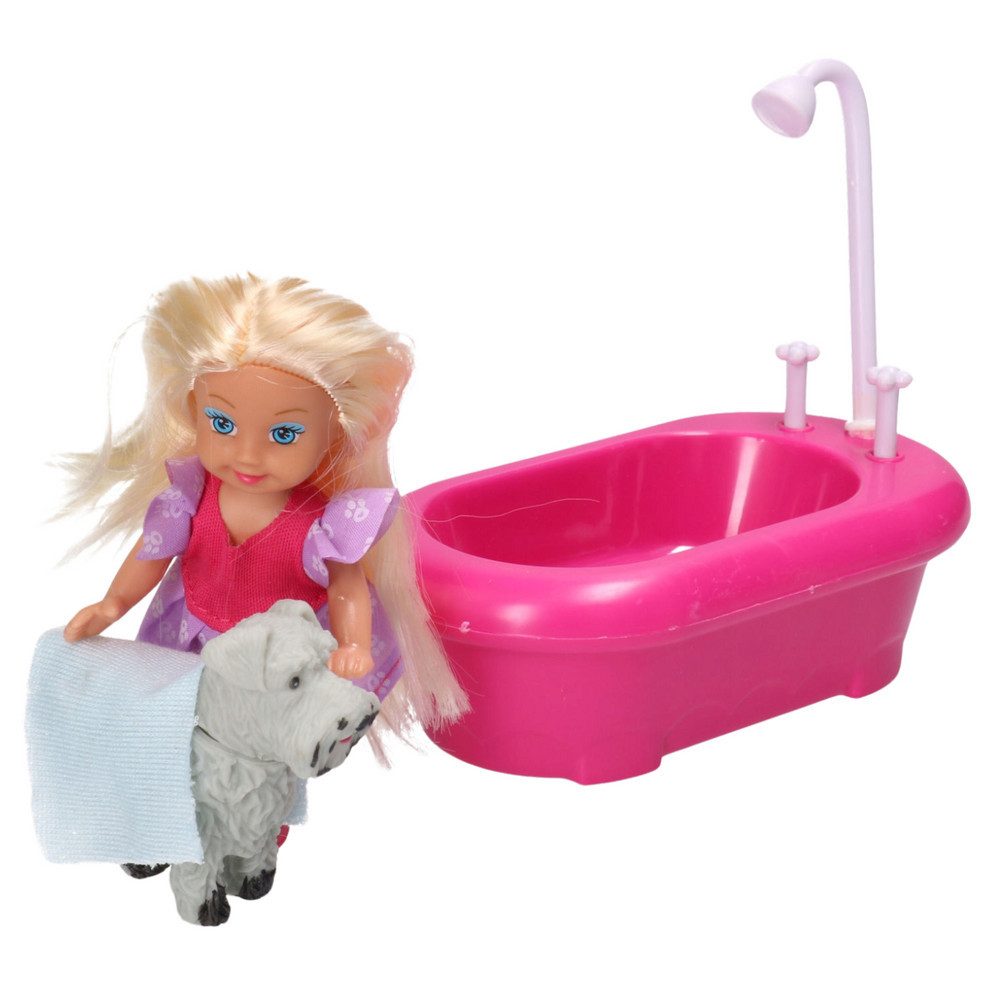 LEAN TOYS Puppen Badewanne Badespielset Puppenzubehör Rollenspielset, (Spar-Set, 1-tlg), bewegliche Arme & Beine, Badewanne mit Dusche