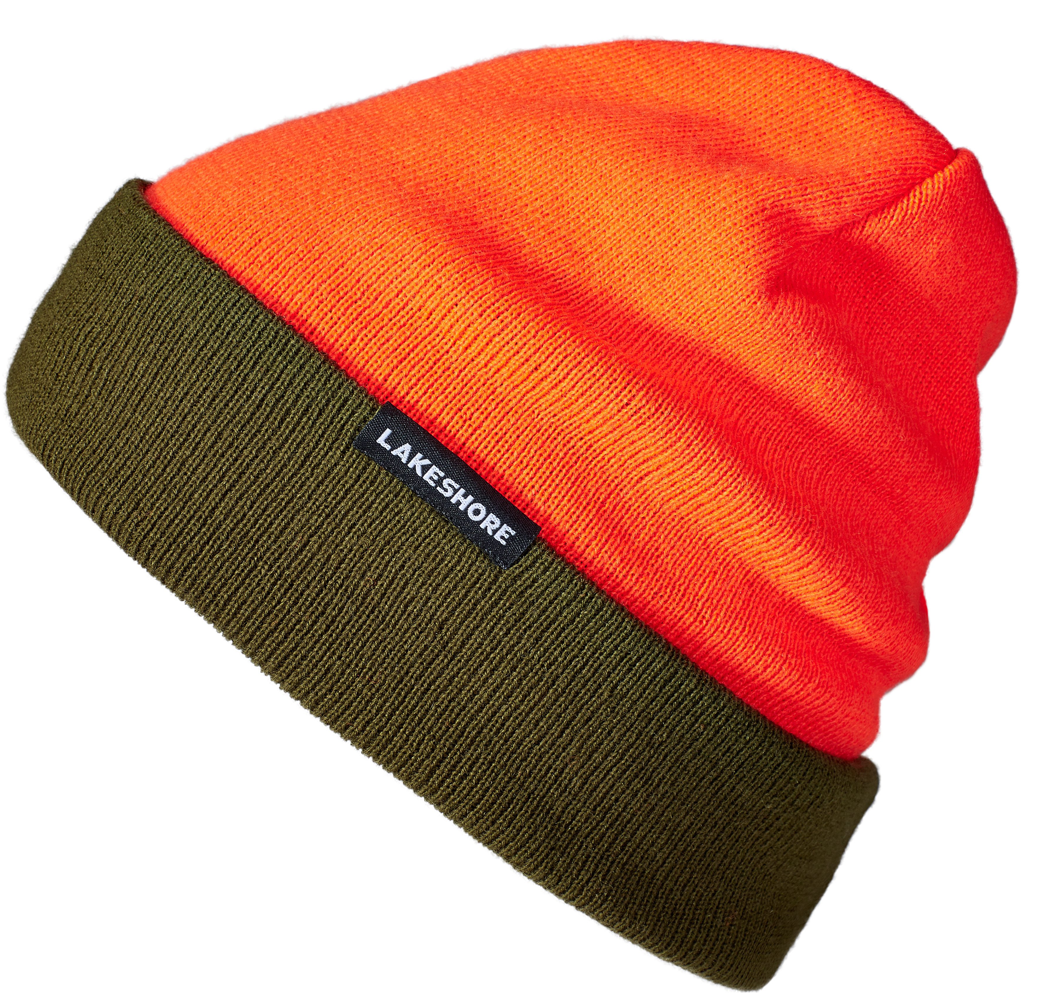 Lakeshore Strickmütze Jagd Wendemütze, Ideal für die Drückjagd, 2 farbig Orange und Olive