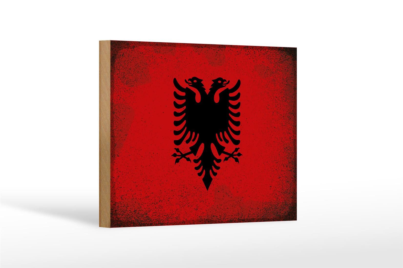 Femer GmbH Holzbild Flagge Albanien 18x12 cm Flag Albania Vintage, Flaggen (1 St), Glatte Holzfaserplatte (MDF), vorn beschichtet