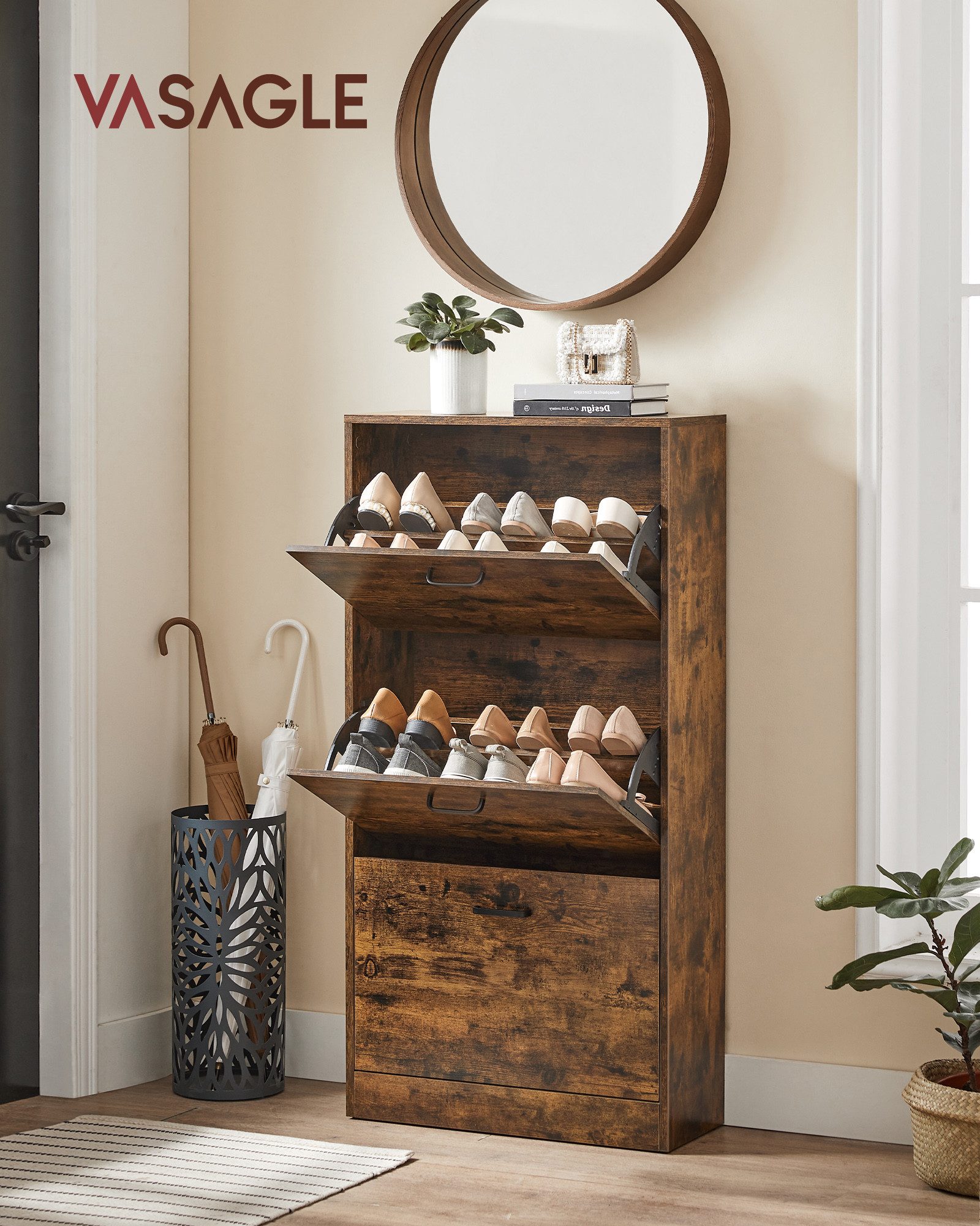 VASAGLE Schuhschrank Schuhregal perfekt für schmale Flure 60x24x120 cm günstig online kaufen