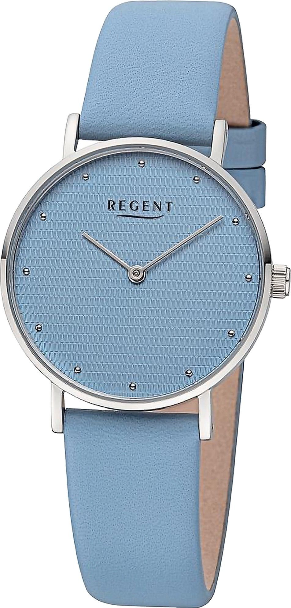 Regent Quarzuhr Regent Damen Armbanduhr rund, Armbanduhr Analog, Damen Lederarmband (ca. extra groß 32mm)