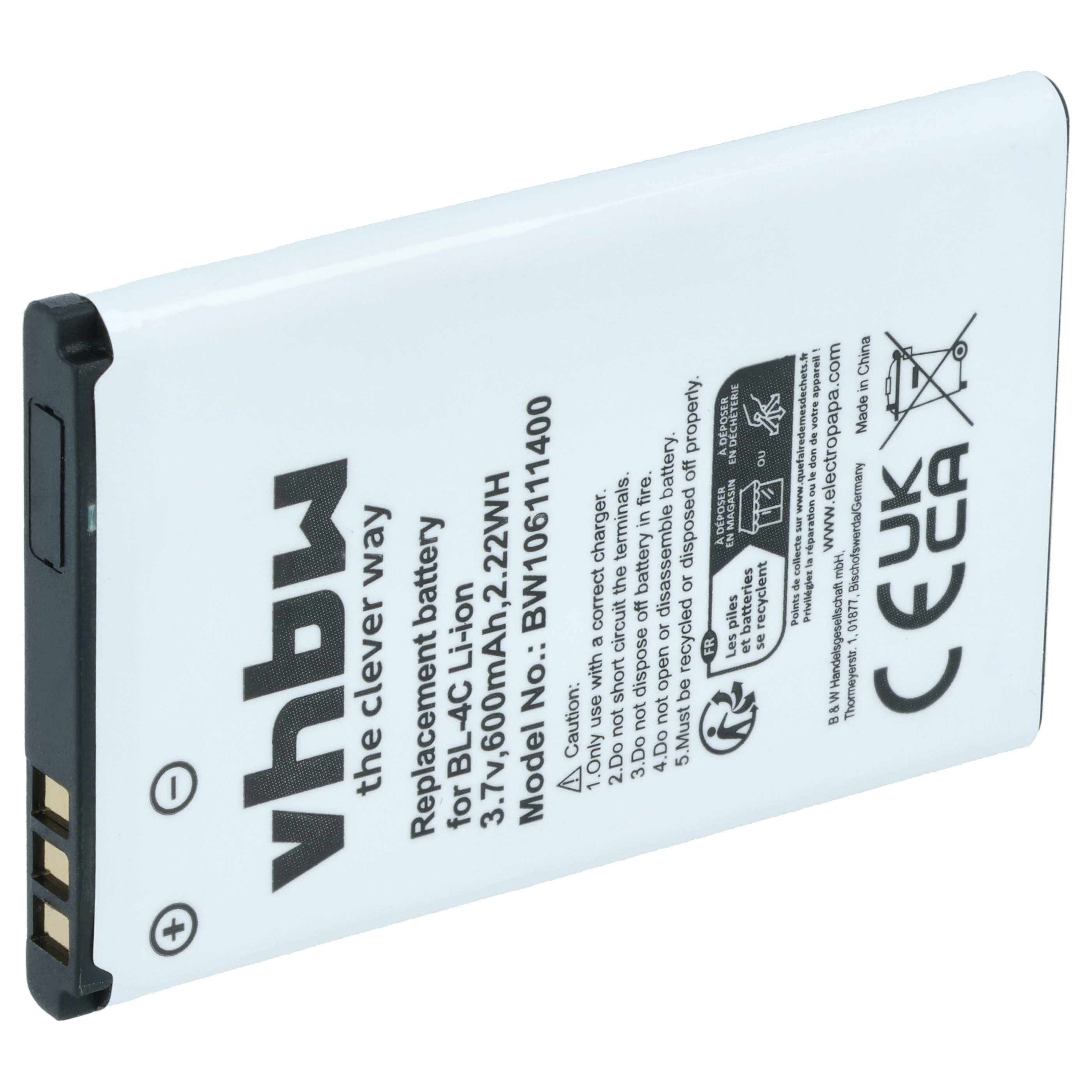 vhbw Akku Ersatz für Nokia BL-4C für Mobilfunk (600 mAh, 3,7 V, Li-Ion) Smartphone-Akku Akku Li-Ion 600 mAh (3,7 V, 1 St), Leistungsfähiger Austausch-Akku für Telefon, Smartphone