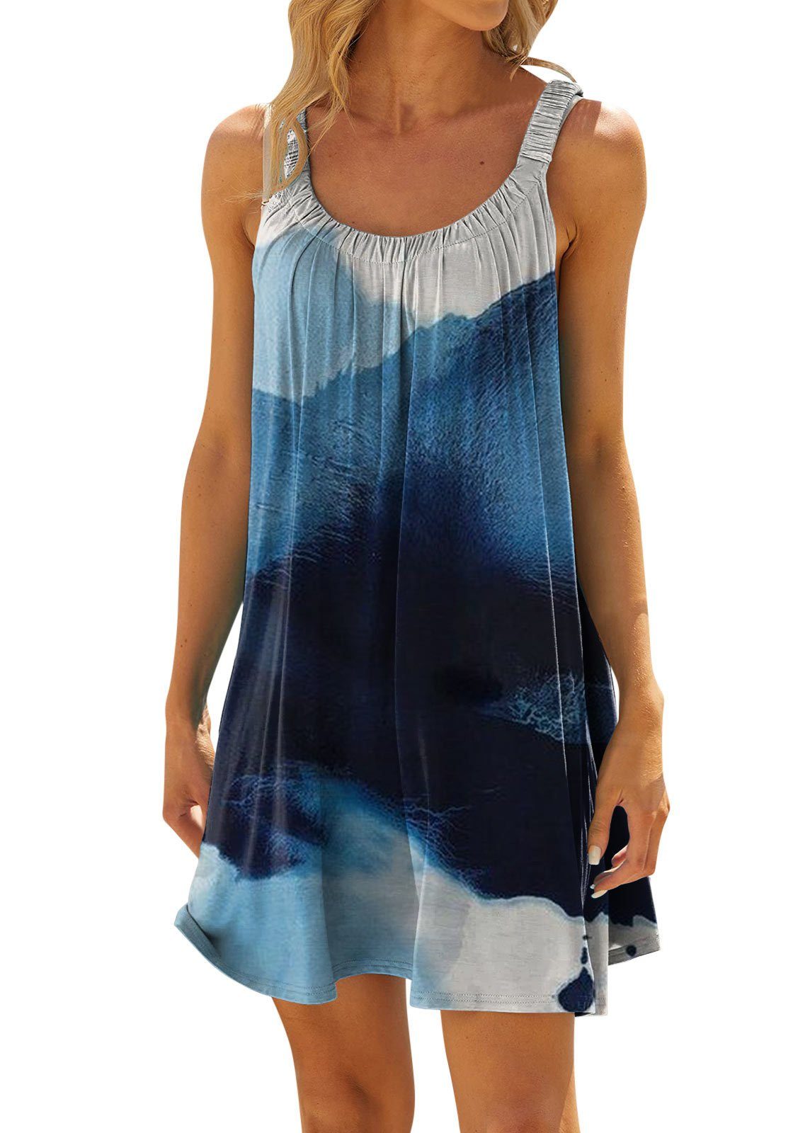Babarella DMKL-05K Damen Kleid mit Sommerkleid Strandmode Strandkleid Blau Druck