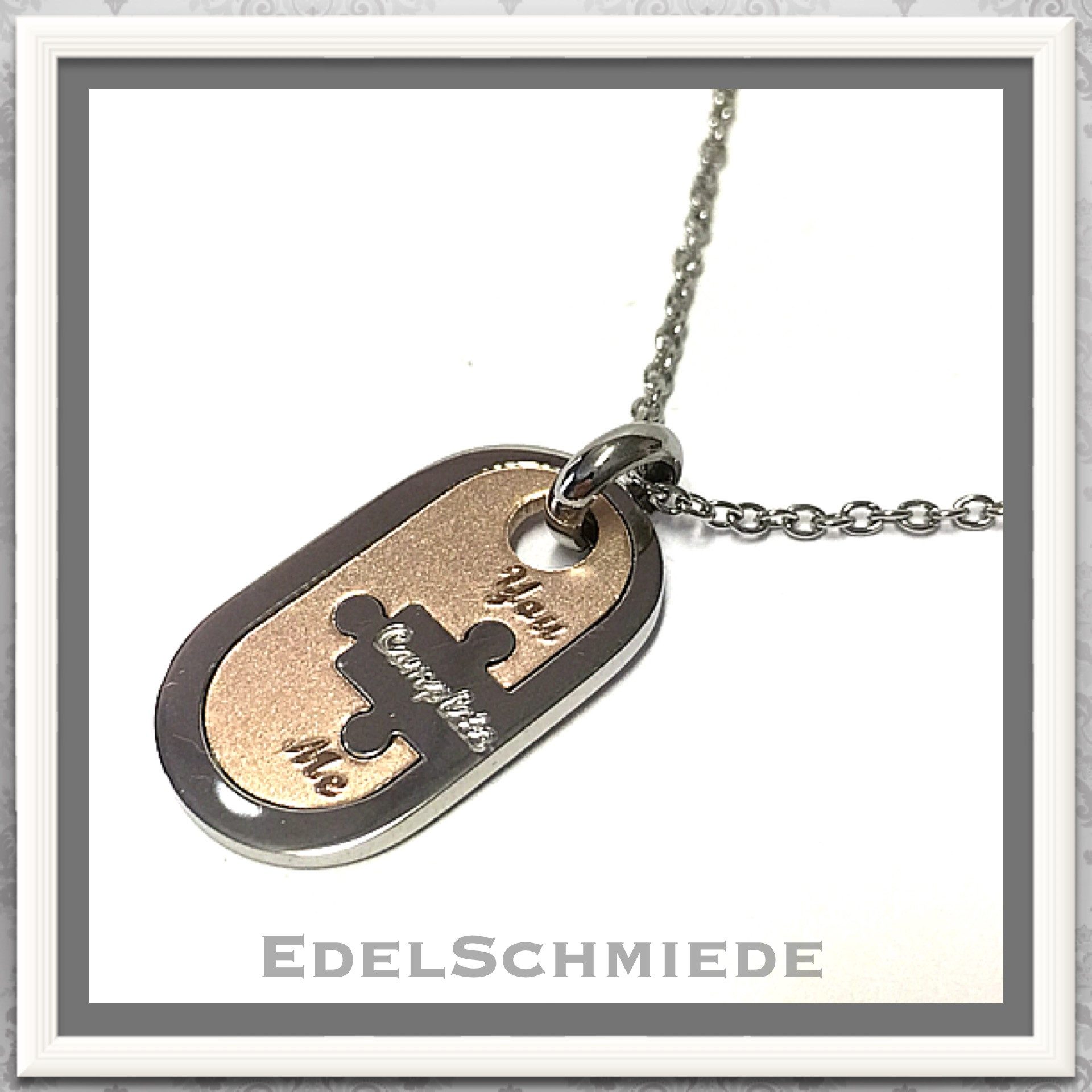 Kettenanhänger Edelschmiede925 Anhänger Edelstahl bicolor "you complete me"