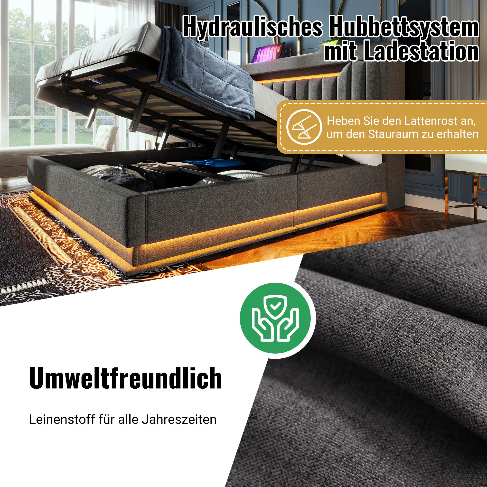 MODFU Polsterbett mit Stauraum LED Beleuchtung günstig online kaufen