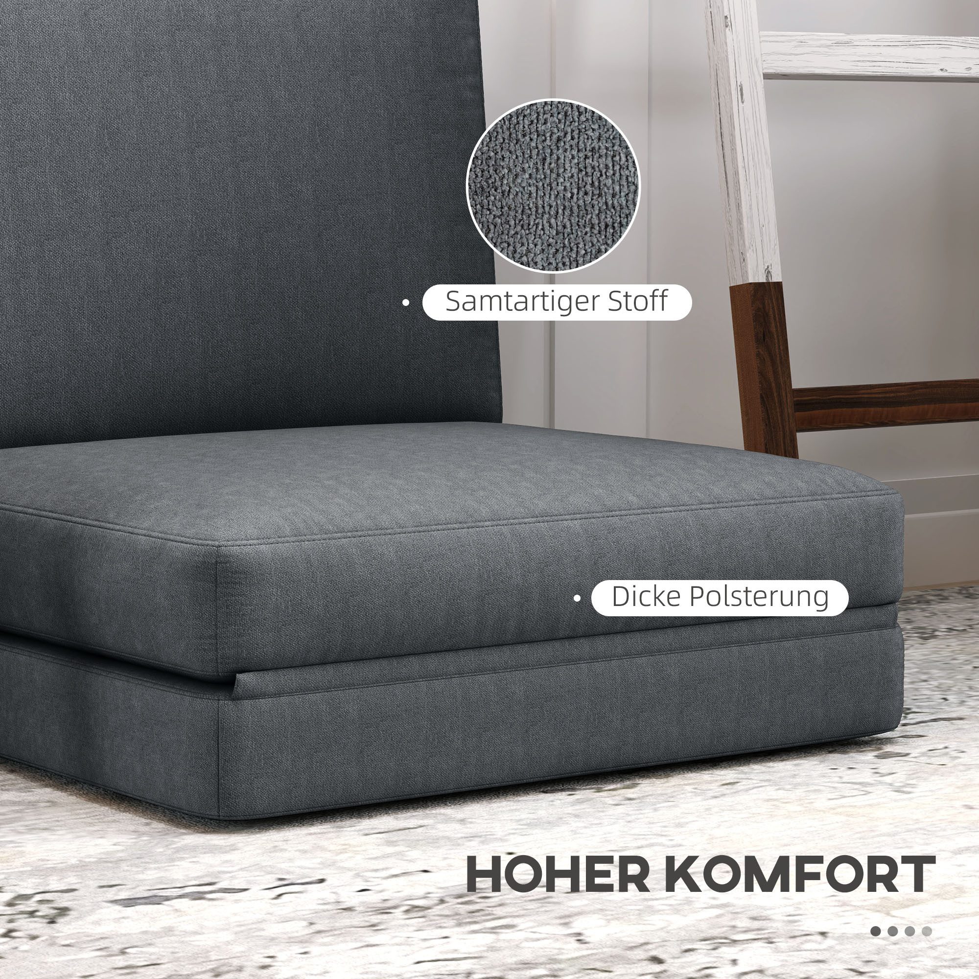 HOMCOM Sitzkissen Bodensofa Klappbar Schlafsofa mit Samtoptik, bis 240 kg belastbar, für Schlafzimmer, Wohnzimmer, Dunkelgrau – Bild 5 von 5