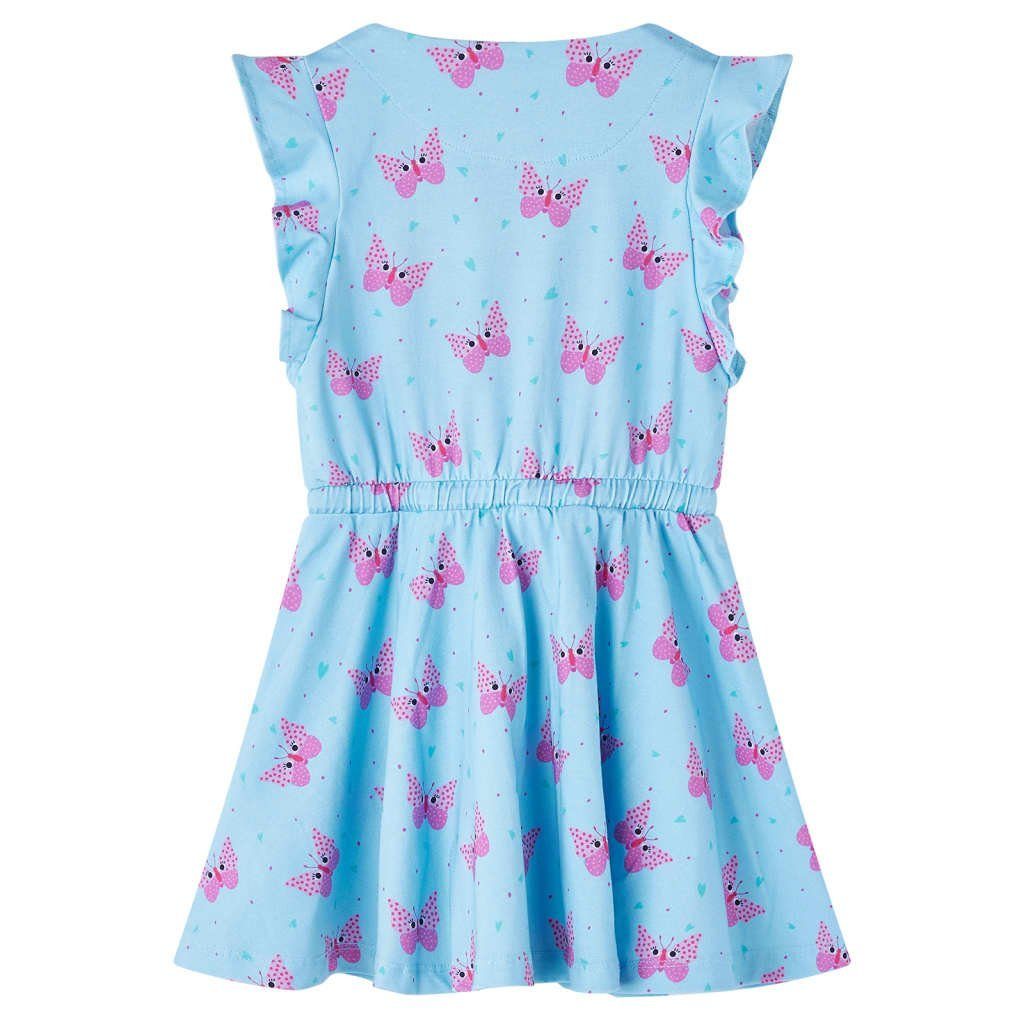 vidaXL Schmetterling-Muster Kinderkleid 92 Knöpfen Ärmellos Blau A-Linien-Kleid mit