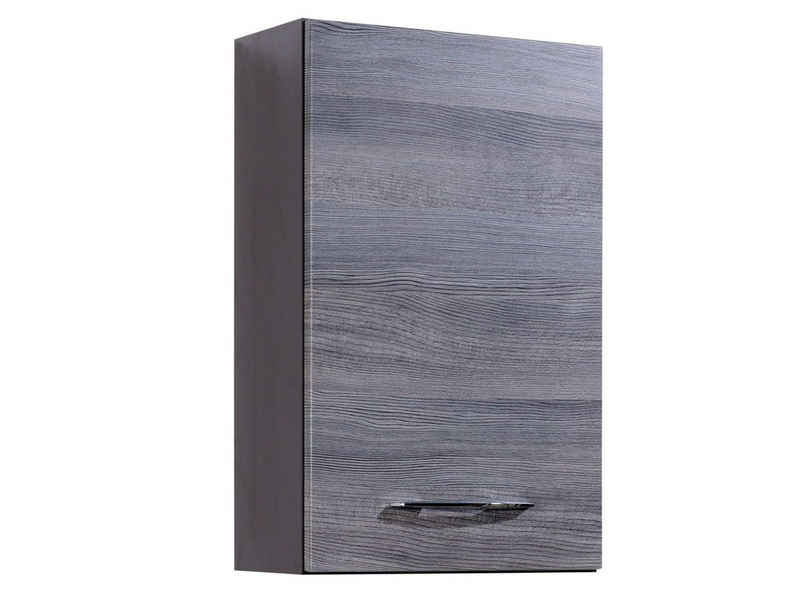 möbelando Hängeschrank Graphit Hängeschrank, Korpus aus Spanplatte in graphitgrau und Front aus mitteldichter Holzfaserplatte (MDF), mit 1 Tür dahinter 2 Einlegeböden. Breite 40 cm, Höhe 64 cm, Tiefe 20 cm.