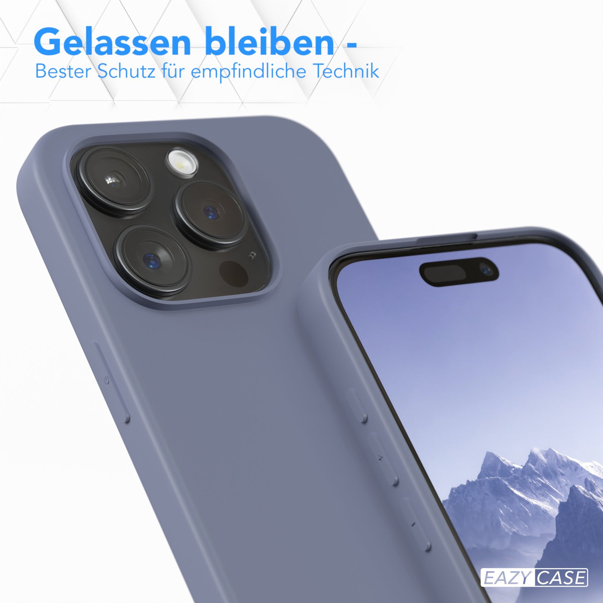 EAZY CASE Handyhülle für Apple iPhone 15 Pro Hülle Silikon 6,1 Zoll, Silikon Schutzhülle mit Kameraschutz Matt Back Cover Soft Eis Blau – Bild 4 von 5