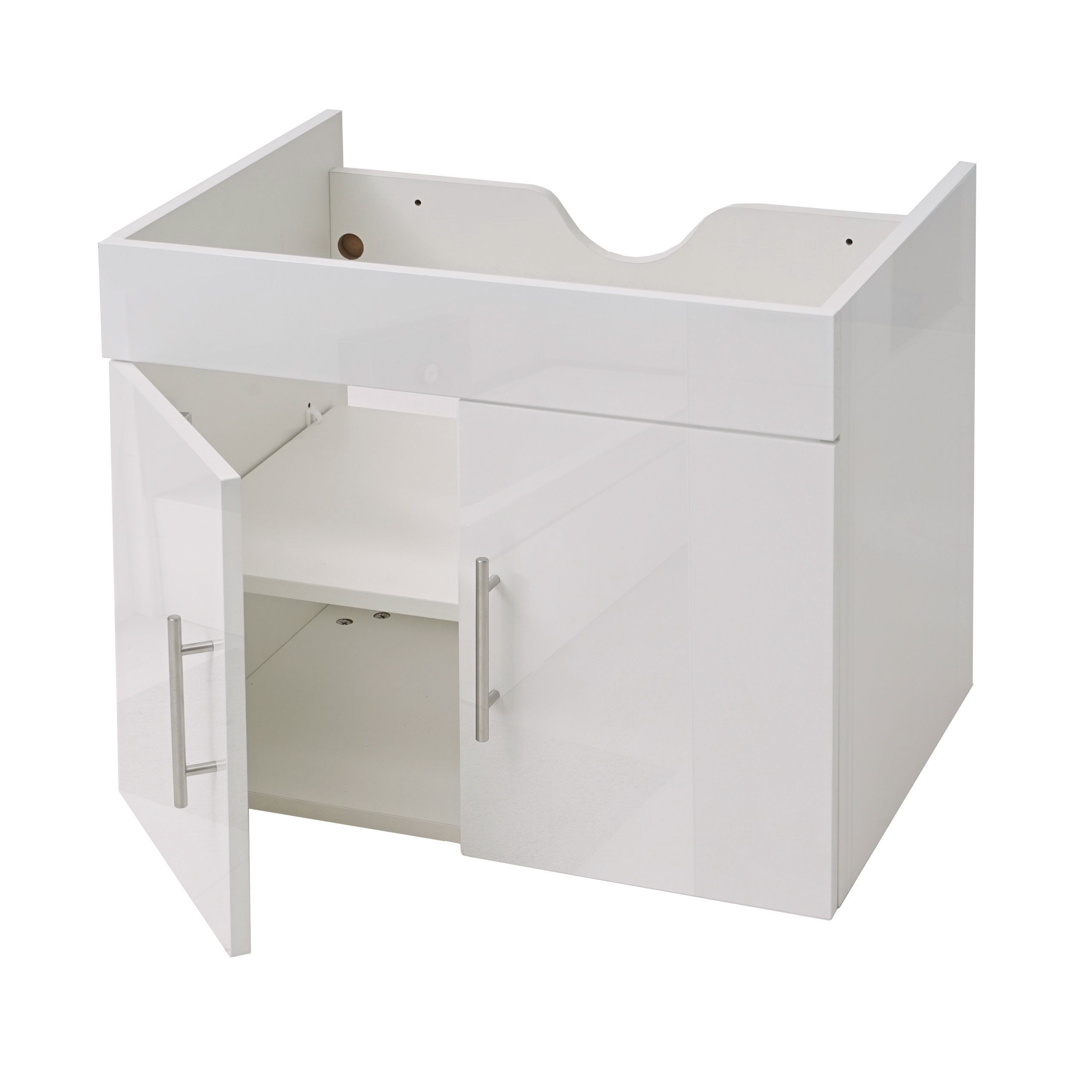 MCW Waschbeckenunterschrank MCW-D16-WU (1-St) Hochglanz-Optik, 2 Türen, Einlegeboden in 3 Höhen montierbar weiß