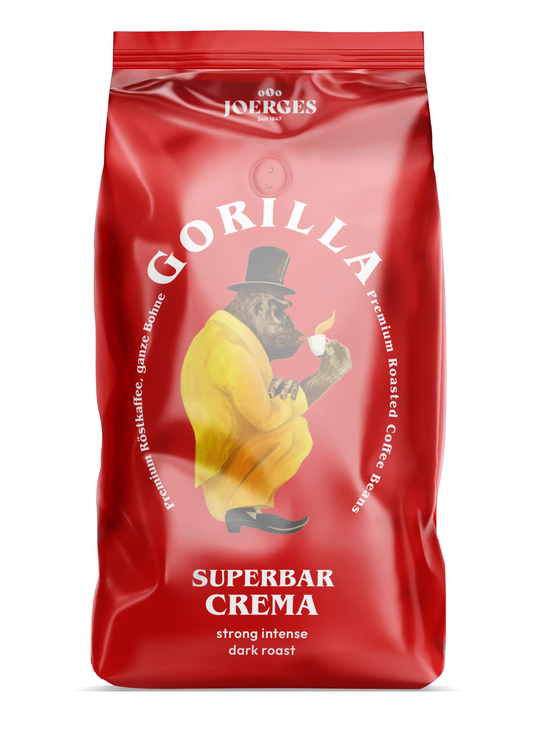 Gorilla Kaffee Joerges Gorilla Super Bar Crema geröstete Kaffeebohnen 1 kg Kaffee, 1 x 1000 g, geröstete Kaffeebohnen; wenig Säure; Intensität 8/10