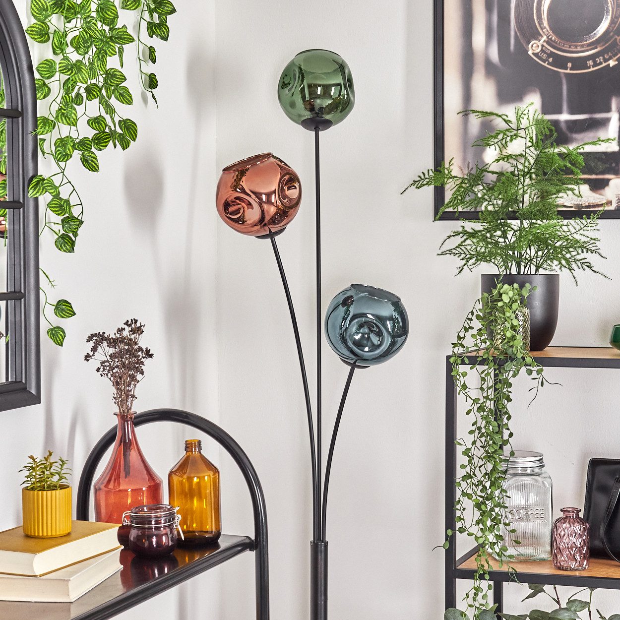 hofstein Stehlampe Stehlampe aus Metall/Glas in Schwarz/Grün/Blau/Kupfer, o günstig online kaufen