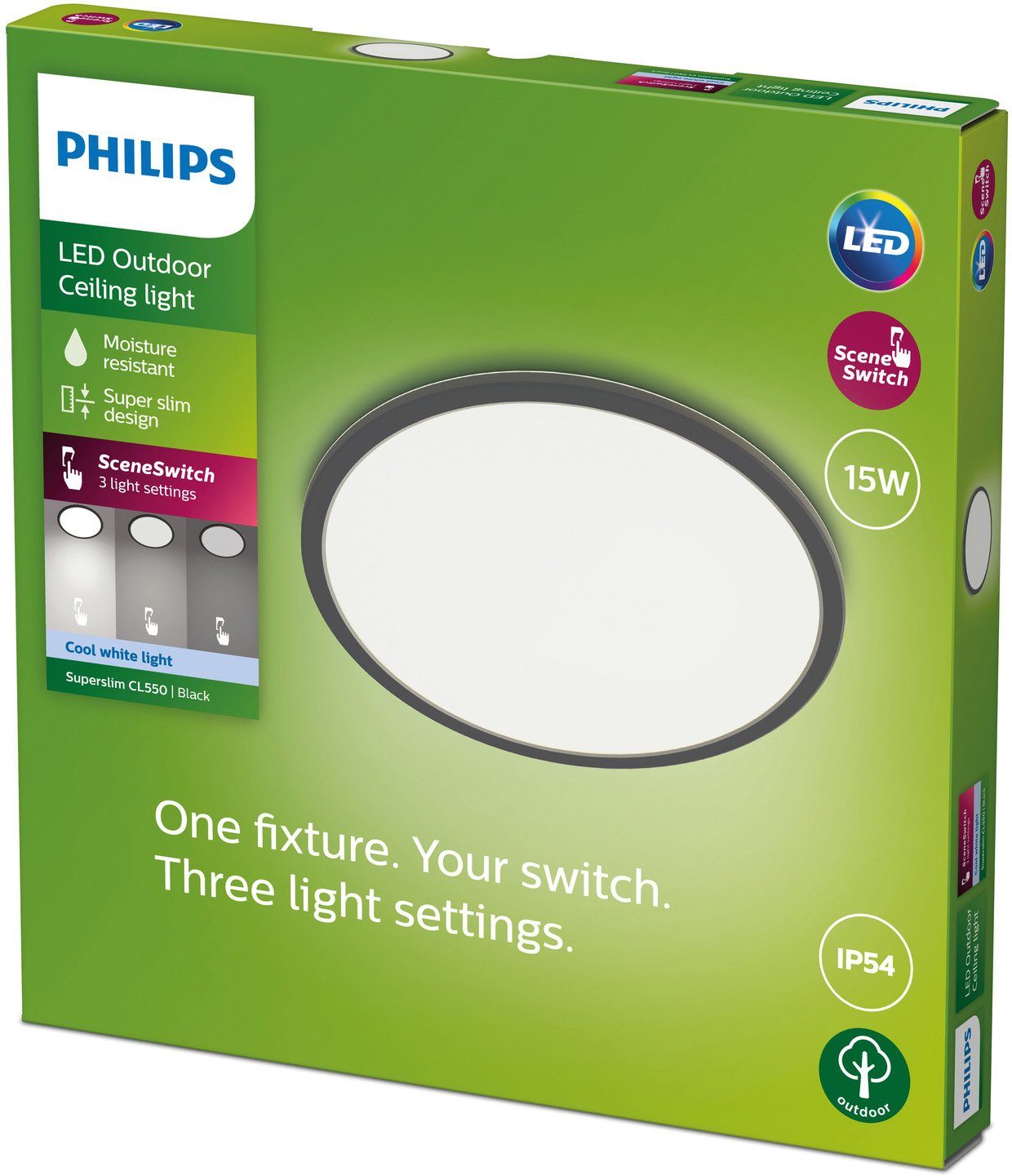 LED Schwarz Philips fest Deckenleuchte integriert, Ceiling 4000K Superslim, 15W Warmweiß,
