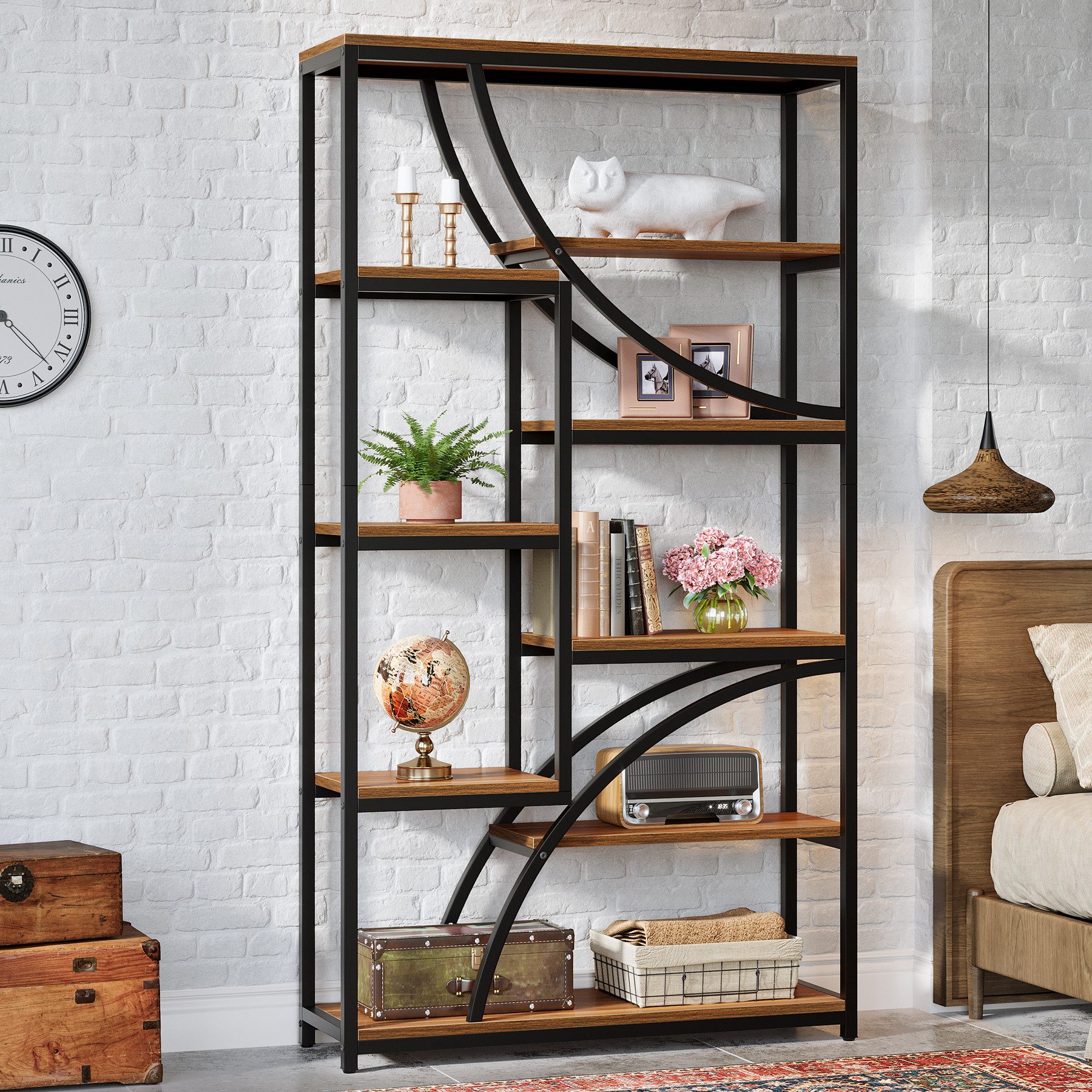Tribesigns Bücherregal 180 cm Regal,9 Ebenen, Geometrischer Bücherschrank mit Offenen Fächern