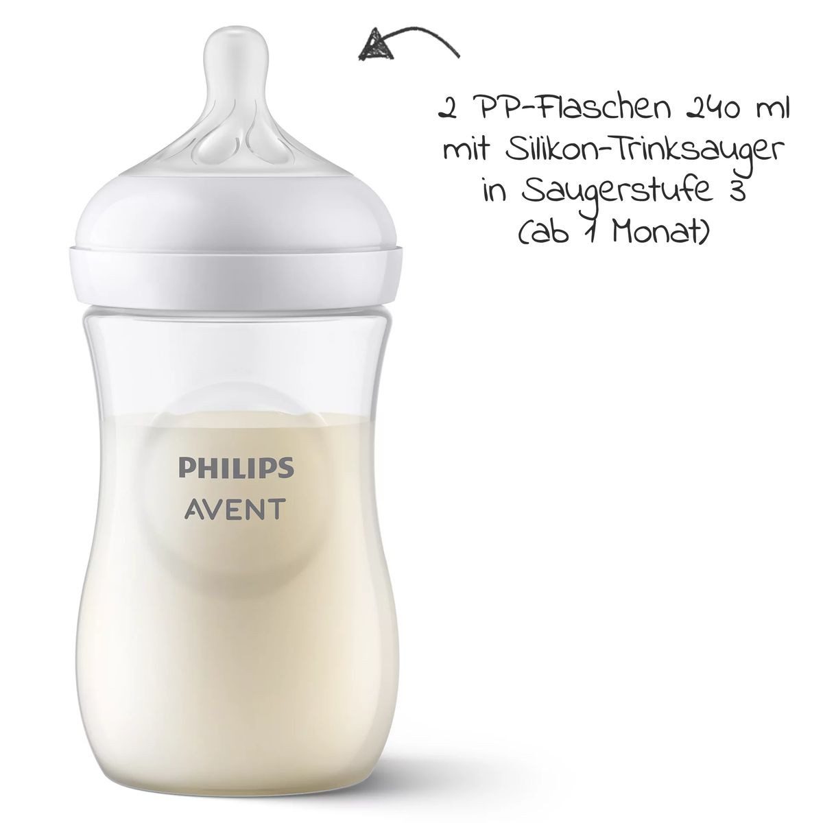 Philips AVENT Babyflasche Neugeborenen-Starter-Set Natural, 5 Baby Flaschen mit Silikon-Sauger, Schnuller & Flaschenbürste