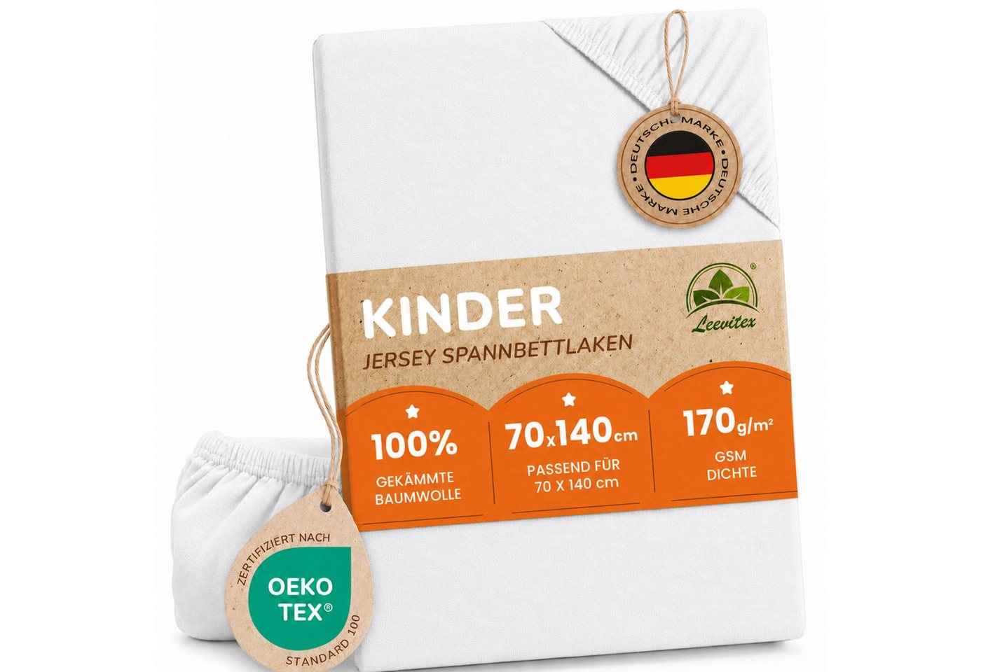 leevitex® Spannbettlaken für Kinderbetten, 1er-Set, 70 x 140 cm, Steghöhe 15 cm, Jersey, Gummizug: rundum, (1 Stück), verschiedene Farben, OEKO-TEX® STANDARD 100 zertifiziert