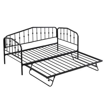 Flieks Metallbett, Schlafsofa Tagesbett mit Ausziehbett 90x200cm/180x200cm