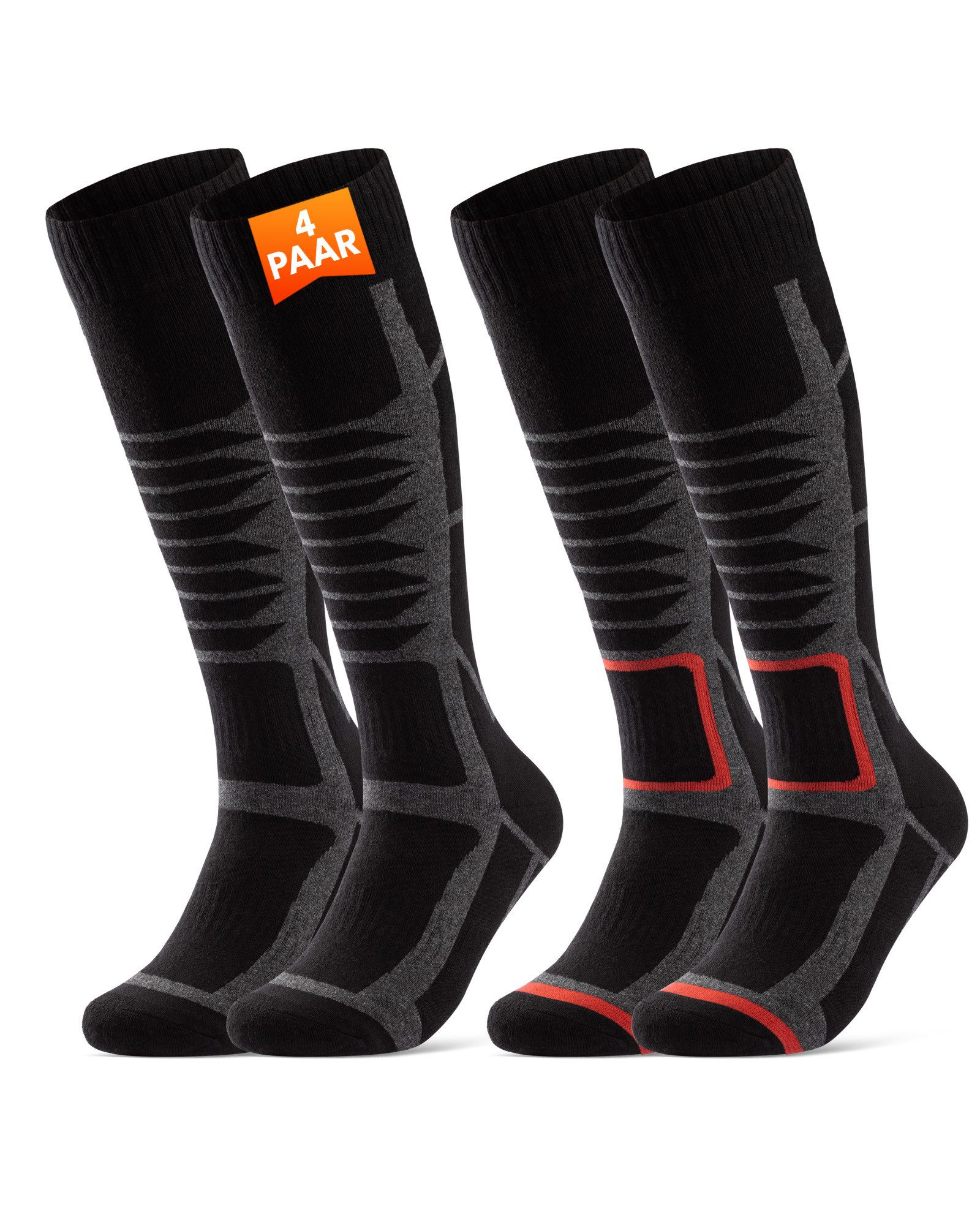 sockenkauf24 Skisocken Ski Strümpfe Herren & Damen Ski Socken lang Atmungsaktiv (4-Paar)