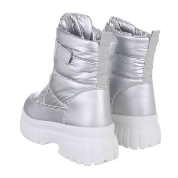 Ital-Design Damen Snowboots Freizeit Snowboots Blockabsatz Plateaustiefeletten in Silber