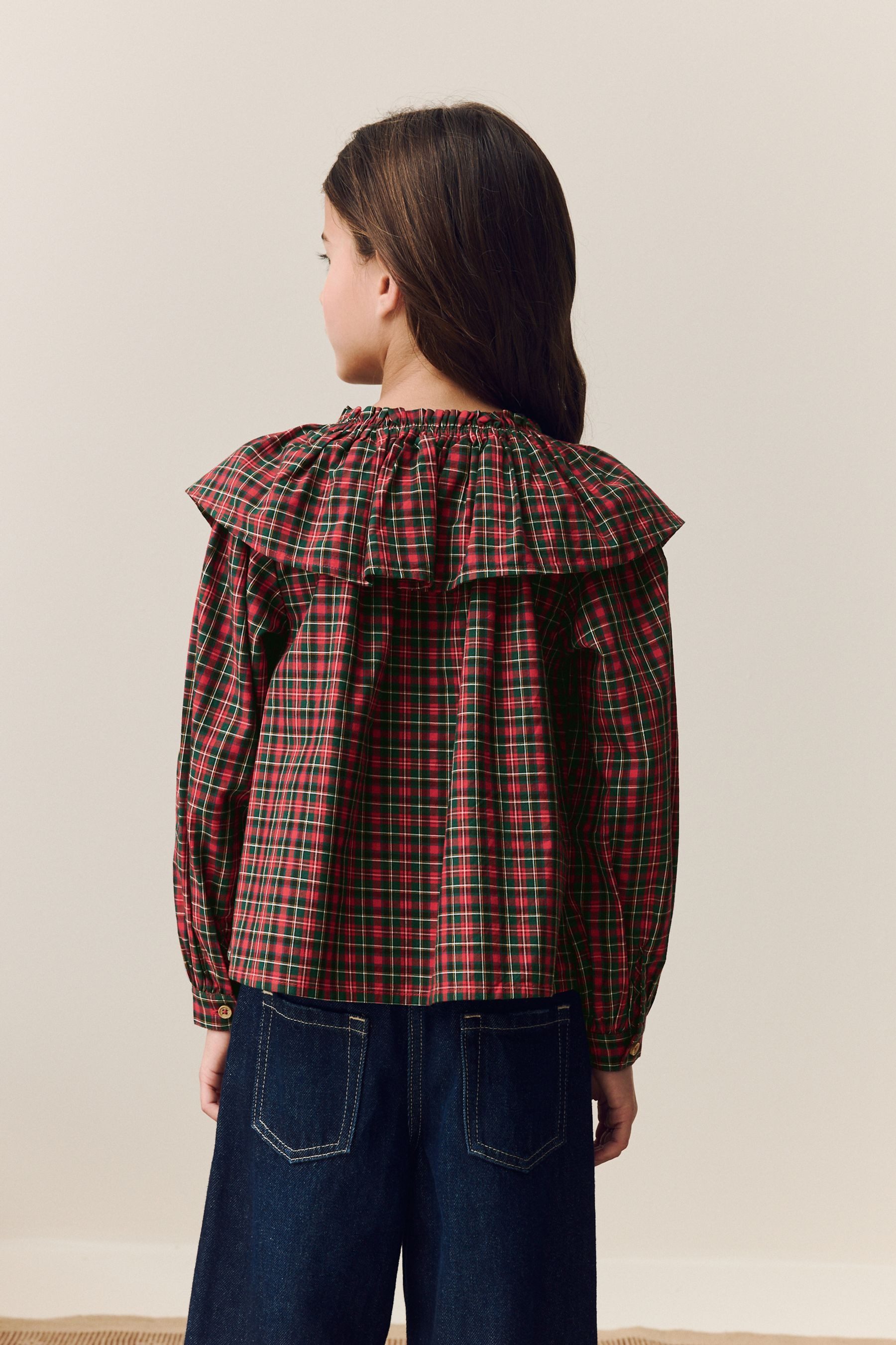 Next Rüschenbluse Bluse mit Rüschenkragen und Karomuster (1-tlg)