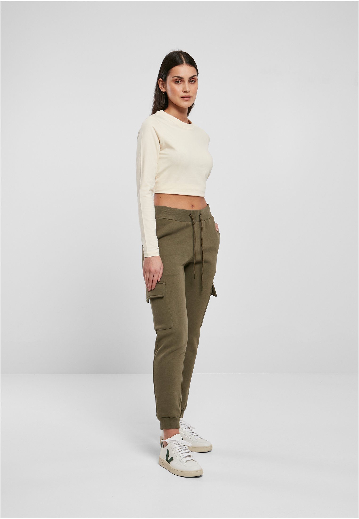 URBAN CLASSICS Stoffhose Damen Pants Sweat Ladies olive Cargo (1-tlg)