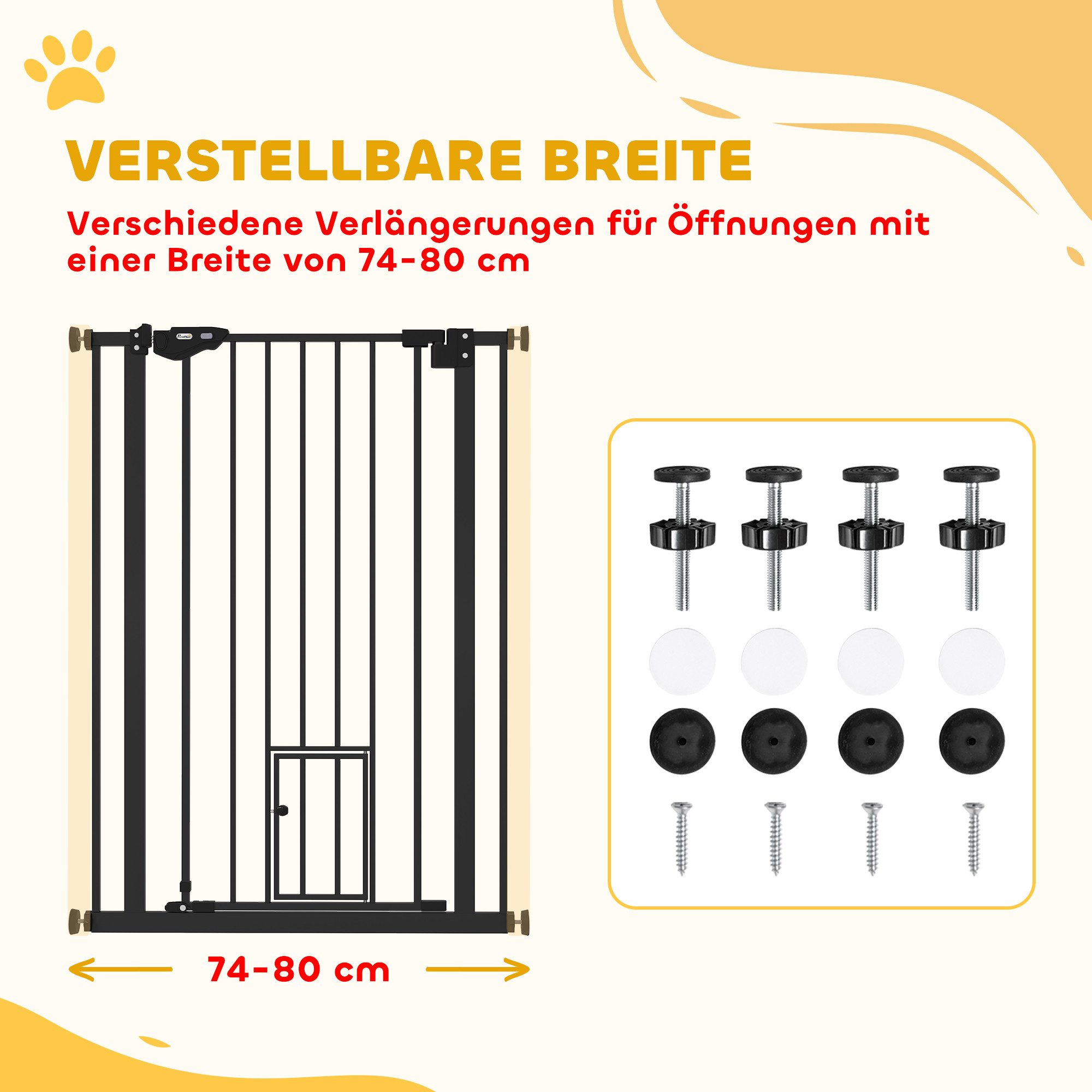 PawHut Hundegitter Türschutzgitter Ohne Bohren mit Auto-Close, Einhand Öffnung (Absperrgitter, 1 St., Türschutzgitter), für Garten, Balkon, Schwarz – Bild 4 von 5
