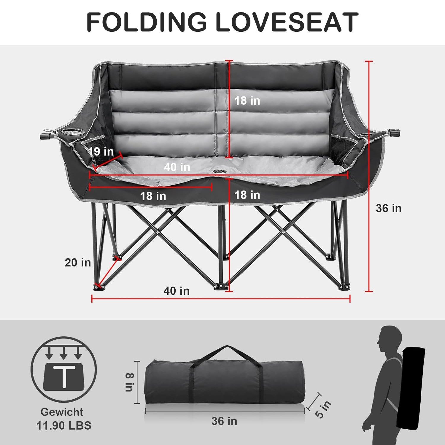 Meulbaty Klappstuhl Doppel-Campingstuhl für Erwachsene, 2-Personen-Loveseat günstig online kaufen