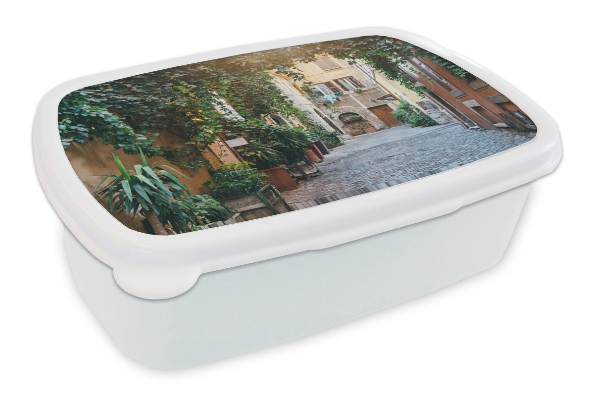 MuchoWow Lunchbox Italien - Straße - Schleicher, Kunststoff, (2-tlg), Brotbox für Kinder und Erwachsene, Brotdose, für Jungs und Mädchen weiß | Lunchboxen