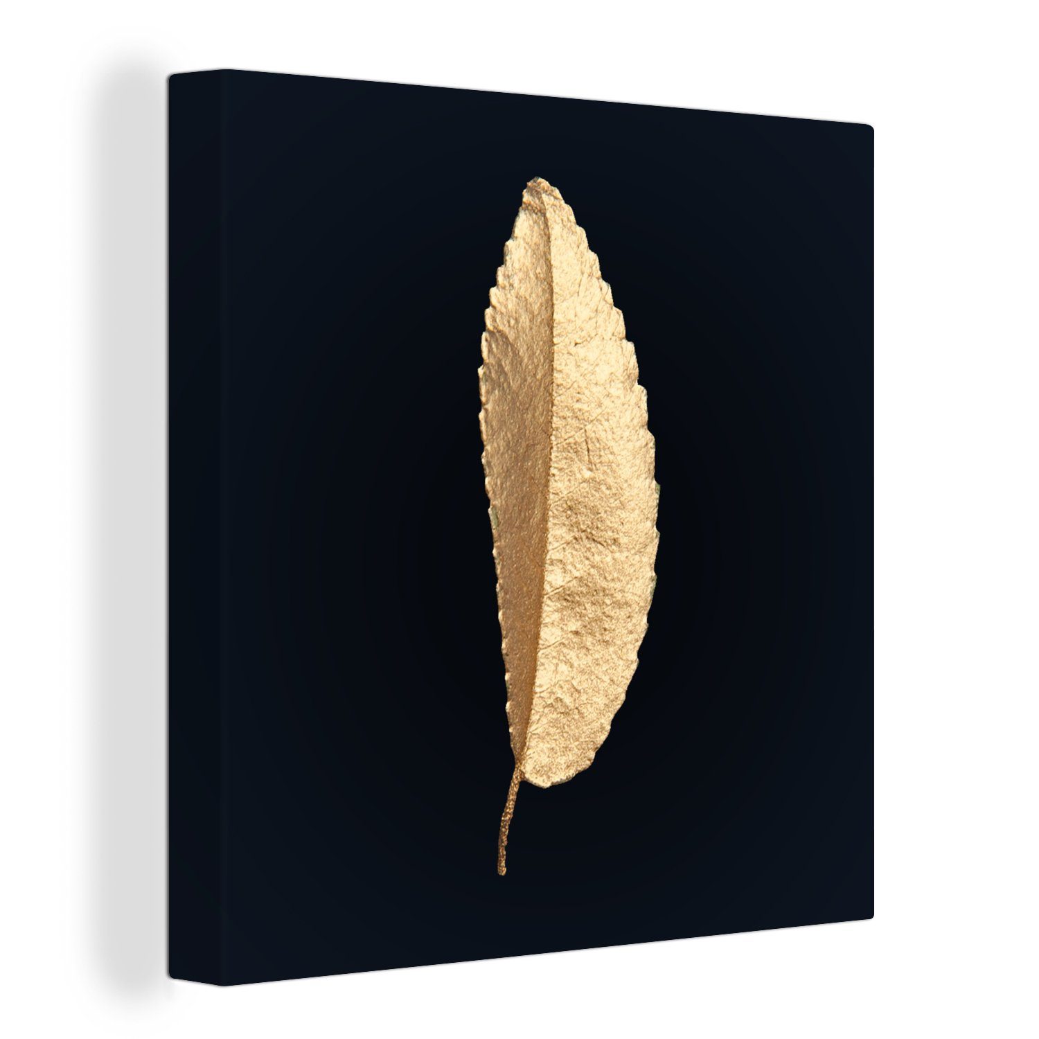 OneMillionCanvasses® Leinwandbild Blätter - Schwarz und Gold - Luxus - Chic - Natur, (1 St), Leinwand Bilder für Wohnzimmer Schlafzimmer