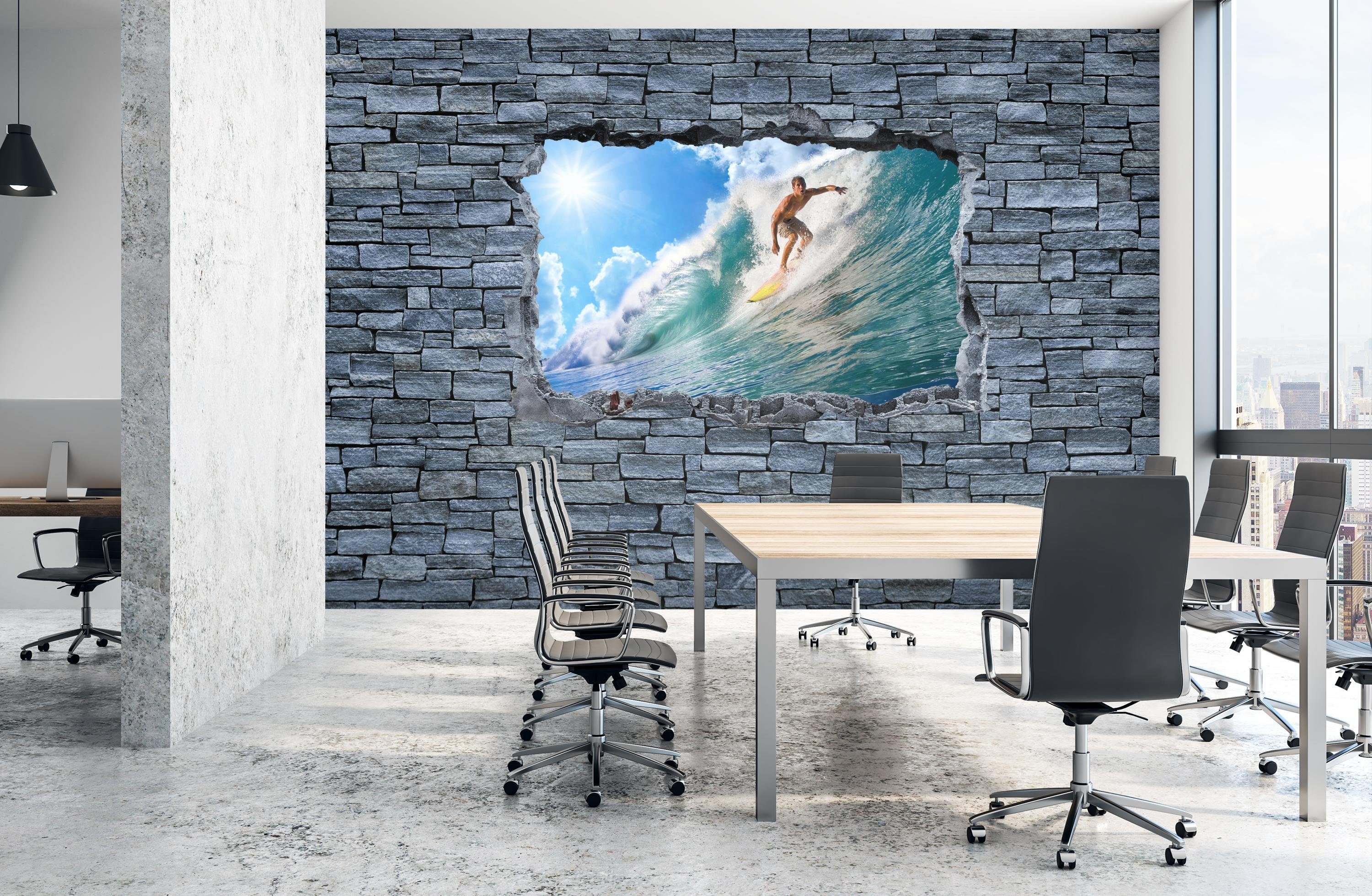 wandmotiv24 Steinmauer, glatt, Fototapete Surfing- matt, 3D grobe Motivtapete, Wandtapete, Vliestapete