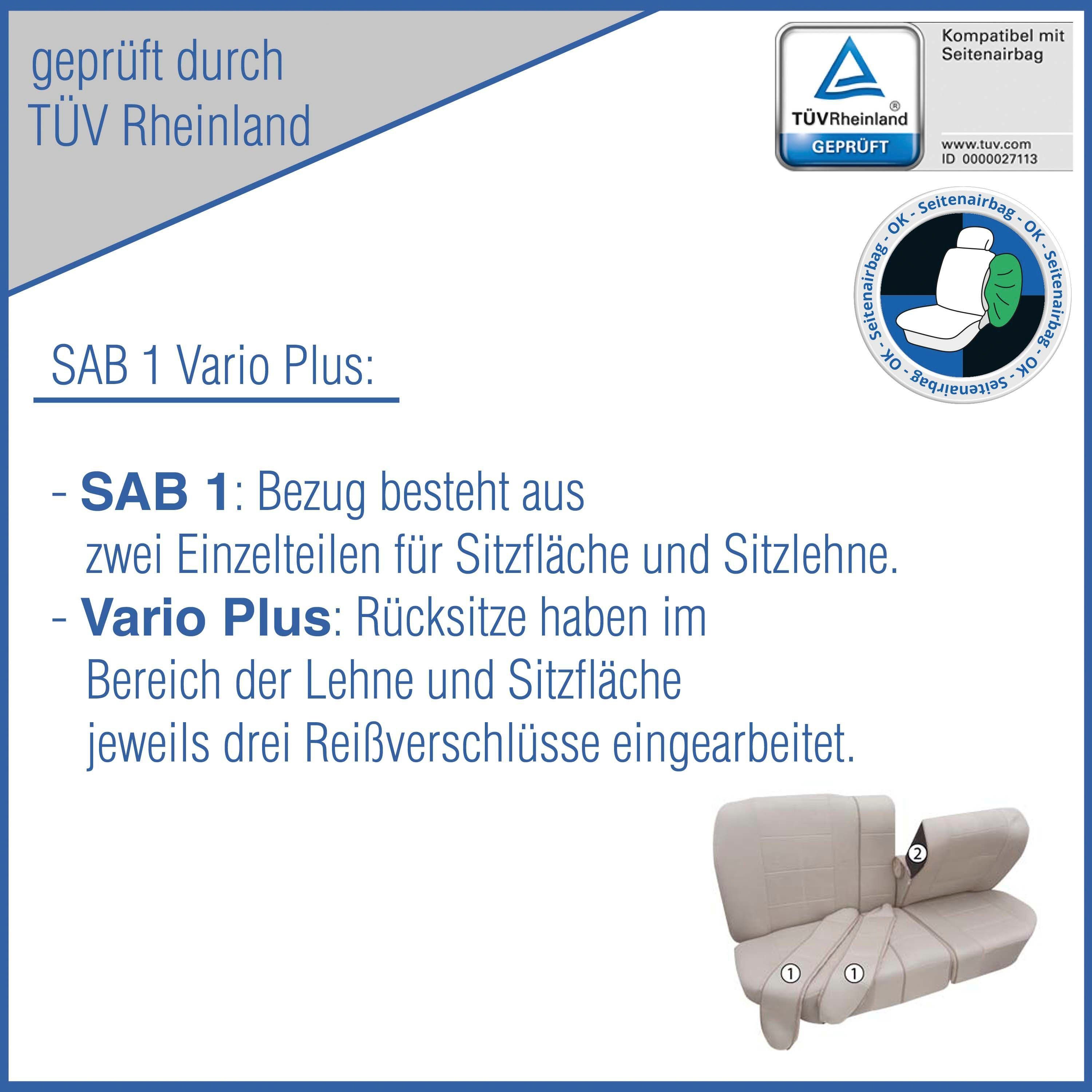 Seitenairbag, Autositzbezug mit/ohne Vario Plus 17-tlg Petex grau, in SAB 1 universelle Set Geeignet "Classic" Fahrzeuge für Passform,