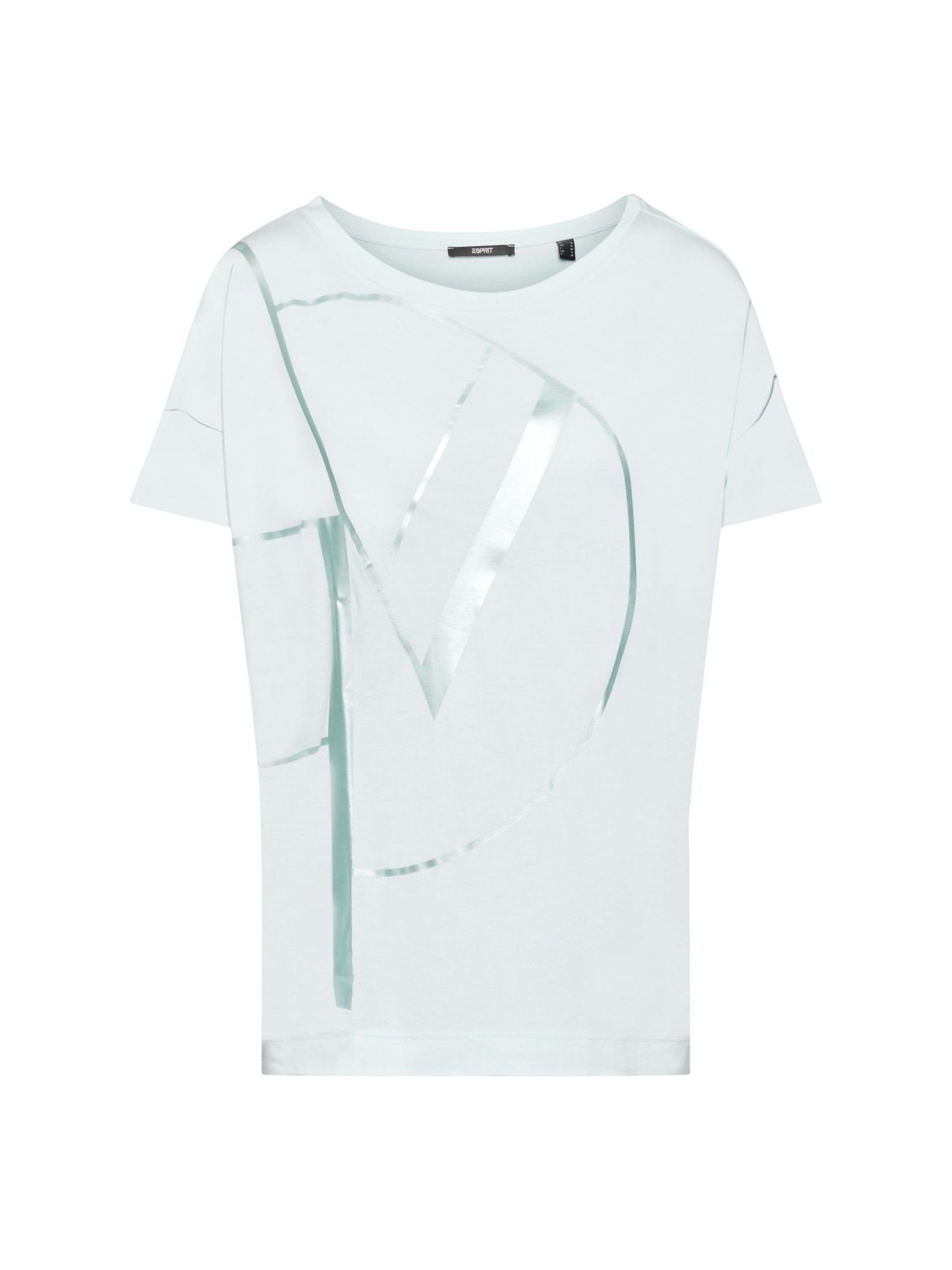 Esprit Collection T-Shirt T-Shirt mit Metallic Print, LENZING™ ECOVERO™ (1-tlg) LIGHT AQUA GREEN