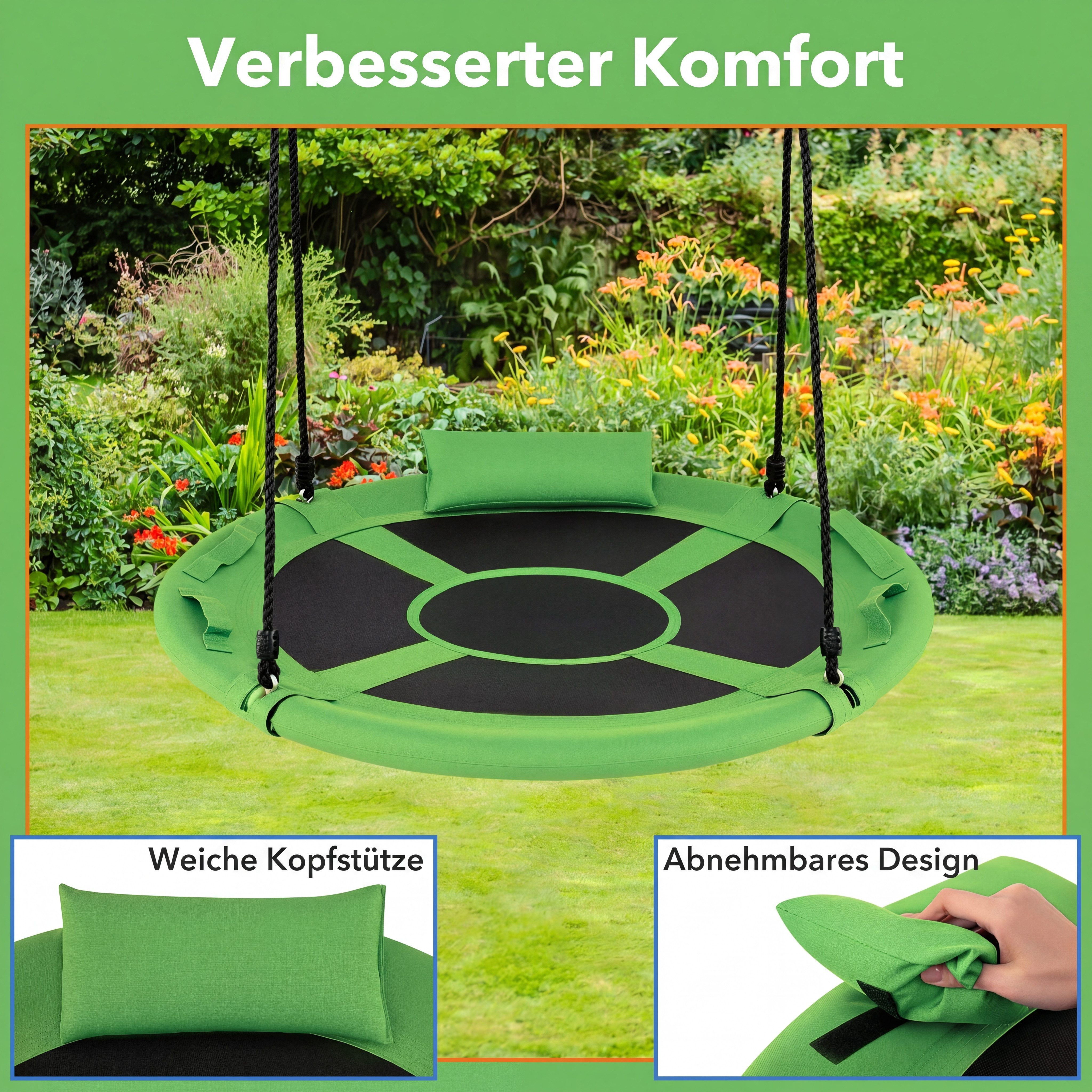 COSTWAY Einzelschaukel, (1-tlg), Nestschaukel, Kinderschaukel mit Kissen & Griffe