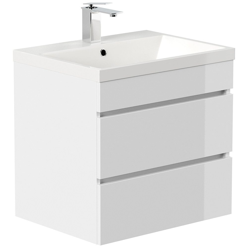 Lomadox Waschtisch FROME-02, 60 cm, hängend, weiß Hochglanz, mit 2 Schublad günstig online kaufen