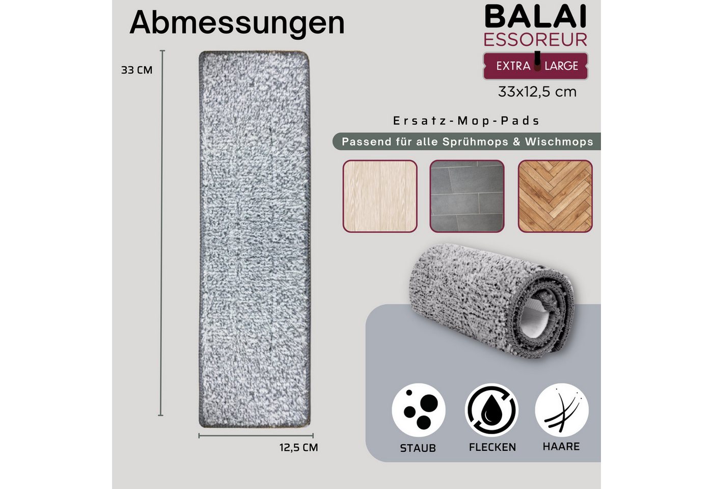 Thumbnail - Venteo Balai Clean & Dry Mop Ersatzmatten Wischbezug (Polyester, 33x12.5 cm, Spar-Set, 2-tlg., 2er oder 4er Pack, Ersatz...