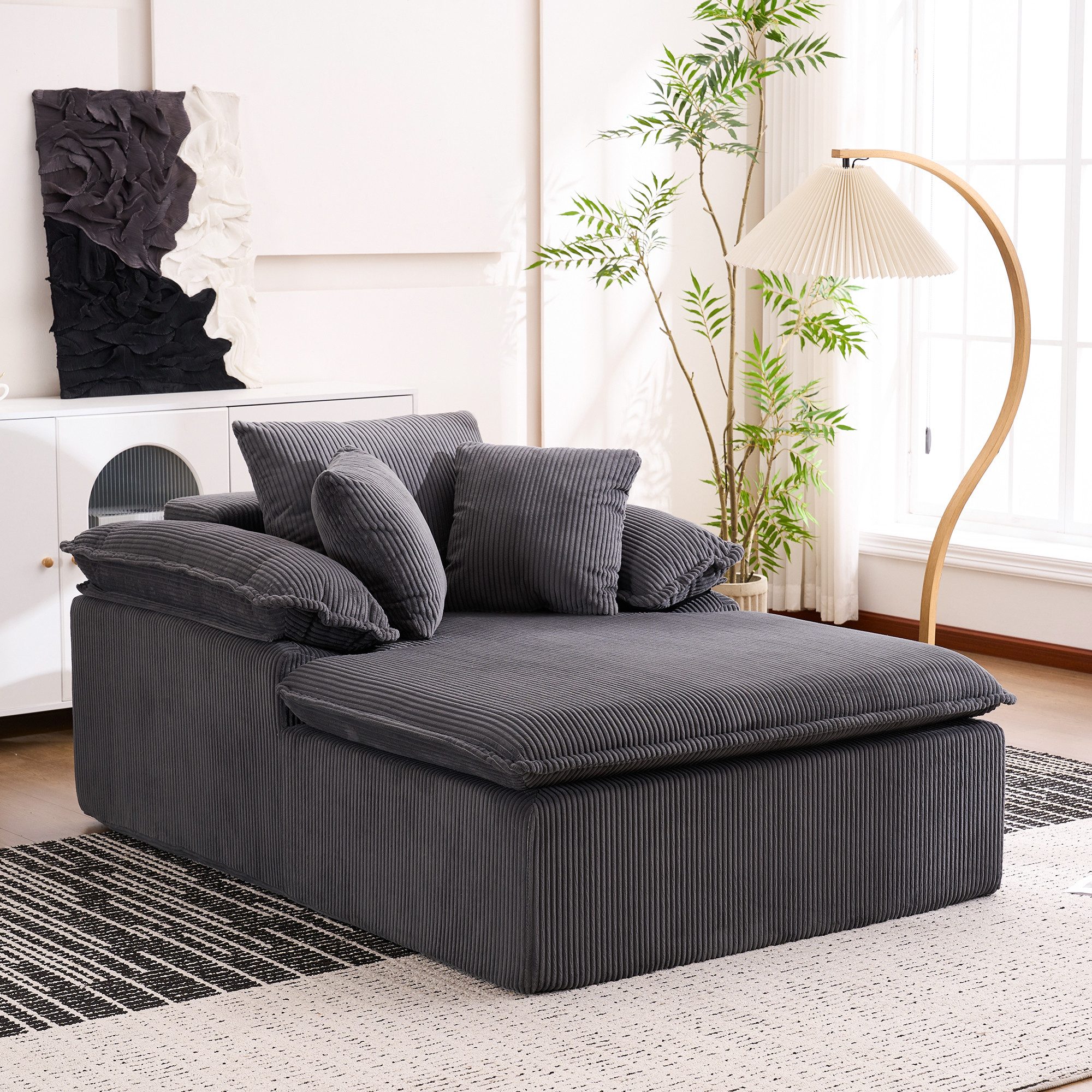 Odikalo Loungesofa Schlafsofa Relaxsofa Freizeitsofa Polstermöbel mehrfarbig, Ein 122 cm hohes, rahmenloses Relaxsofa im Indoor-Stil. Es bietet hohen Lesekomfort, ist mit breiten Armlehnen ausgestattet und muss nicht montiert werden.
