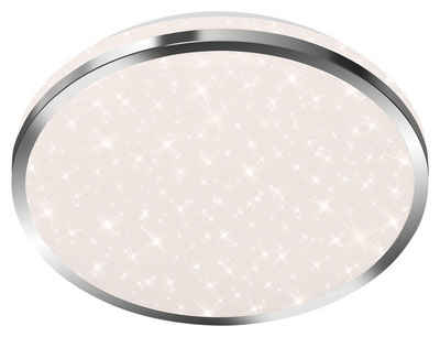 Briloner Leuchten LED Deckenleuchte ACORUS, 1-flammig, Ø 28 cm, Chromfarben, Weiß, Sternenhimmel, LED fest integriert, Neutralweiß, LED Deckenlampe, Kunststoff, Spritzwassergeschützt IP44