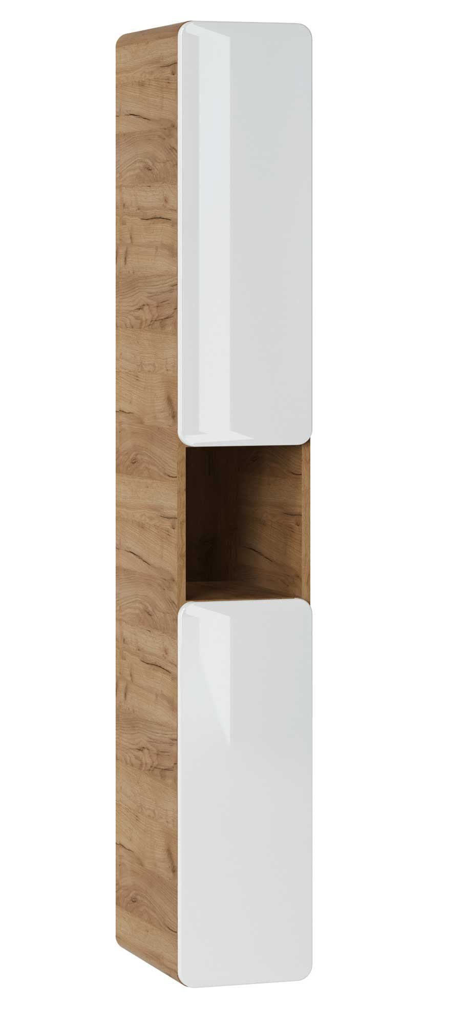 Feldmann-Wohnen Hochschrank Aruba (1-St) 25x39x17cm Eiche Craft Gold / weiß Hochglanz 2-türig