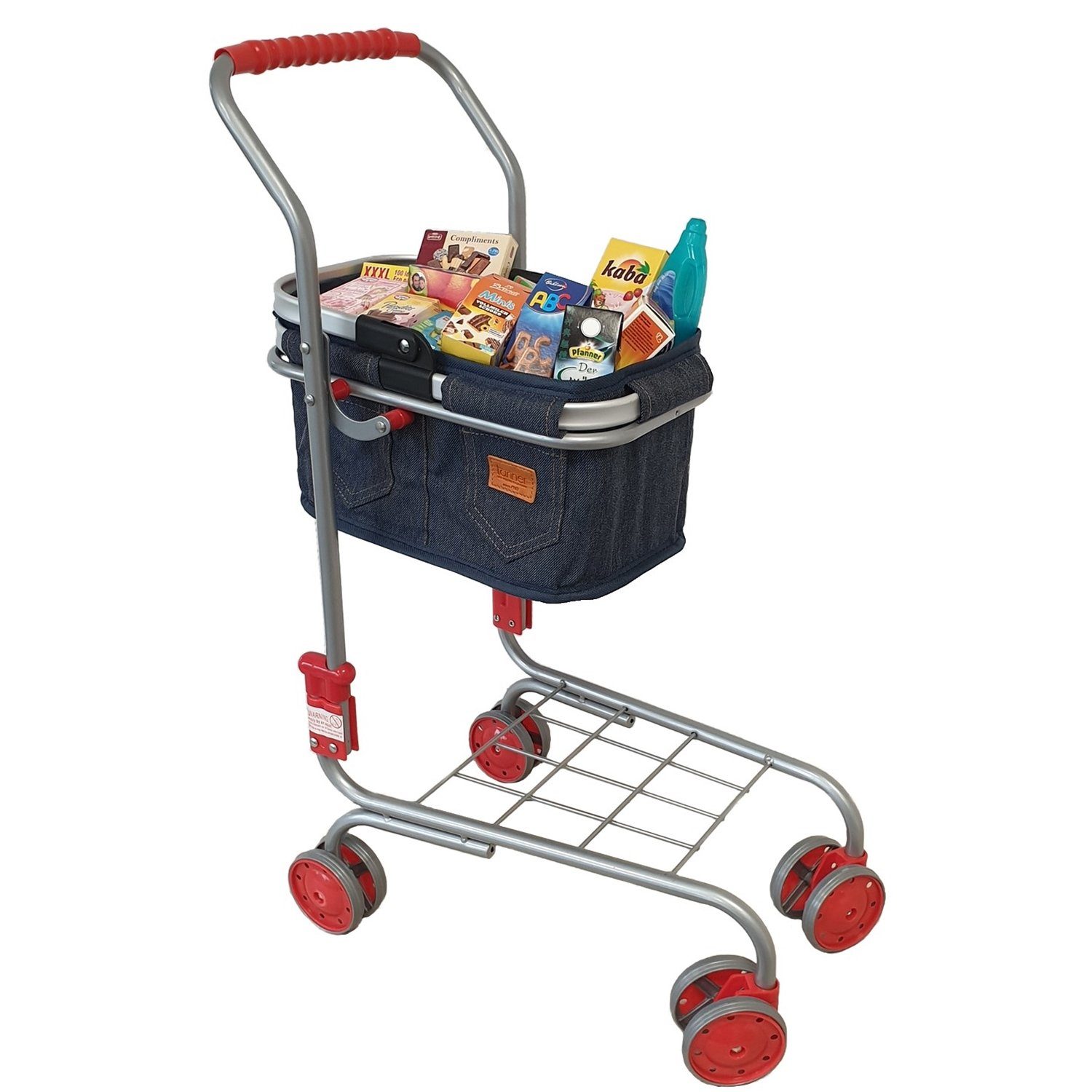 Tanner Kaufladensortiment 10237 Einkaufswagen mit Jeanskorb und 40 Miniaturen