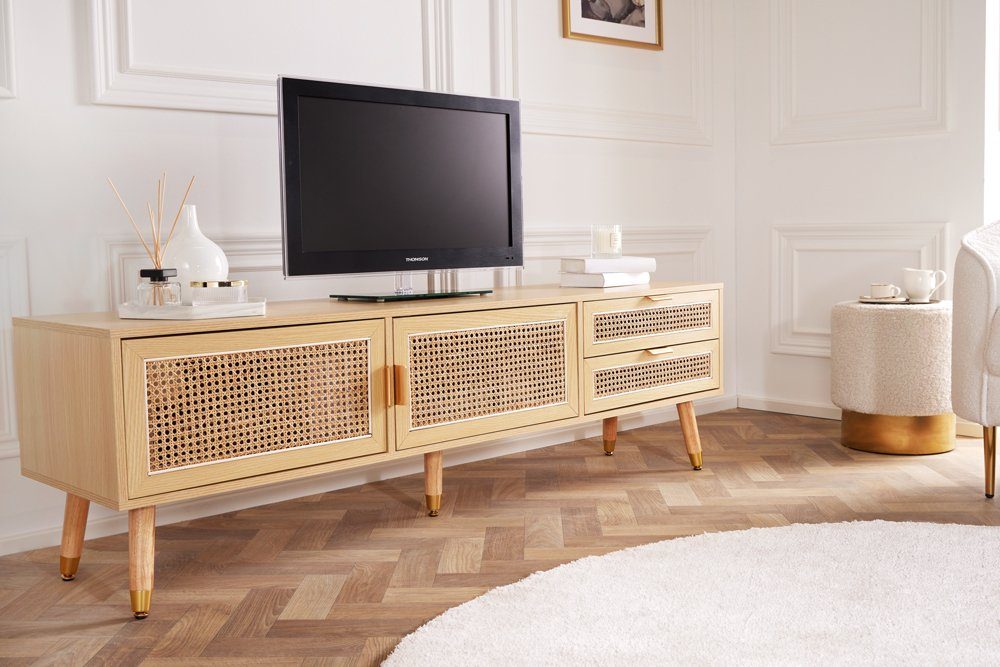 riess-ambiente Lowboard VIENNA 160cm natur (Einzelartikel, 1 St), Wohnzimmer · MDF · Metall · Wiener Geflecht · Retro Design