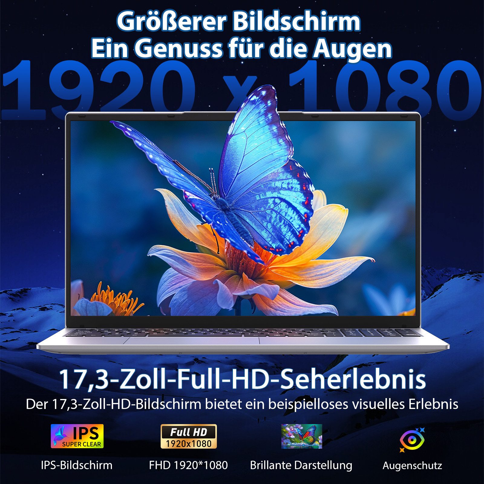 Auusda 17.3 Zoll Laptop, R3 3250C Processzor, 8GB RAM, 512GB NVMe SSD Notebook (R3 3250C, 8 GB, 512 GB SSD)