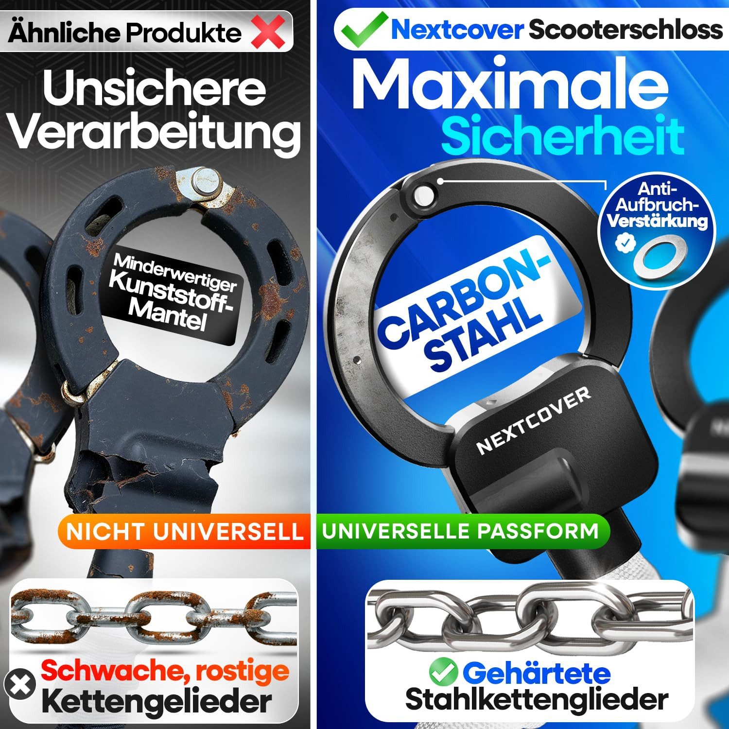 Nextcover Kettenschloss NEXTCOVER® E-Scooter Schloss [Steel-Secure-Technologie] – Bild 3 von 5