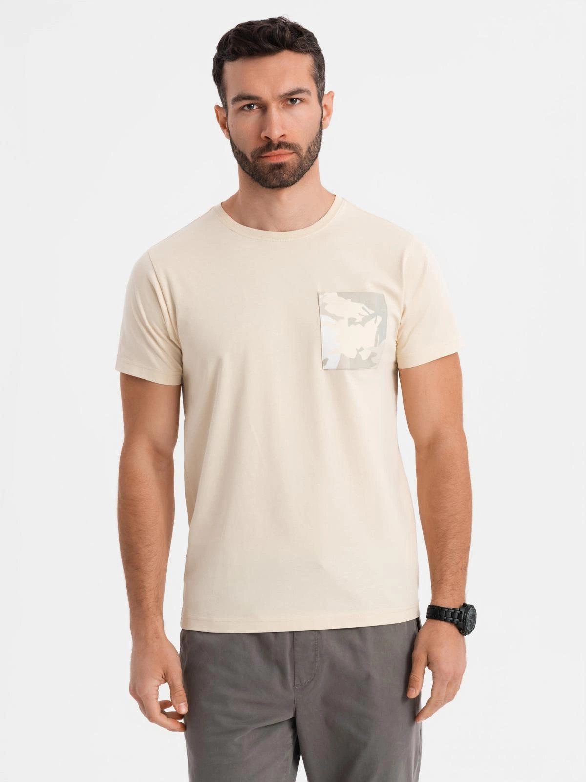 Print-Shirt Herren-T-Shirt aus Baumwolle mit aufgedruckter Tasche