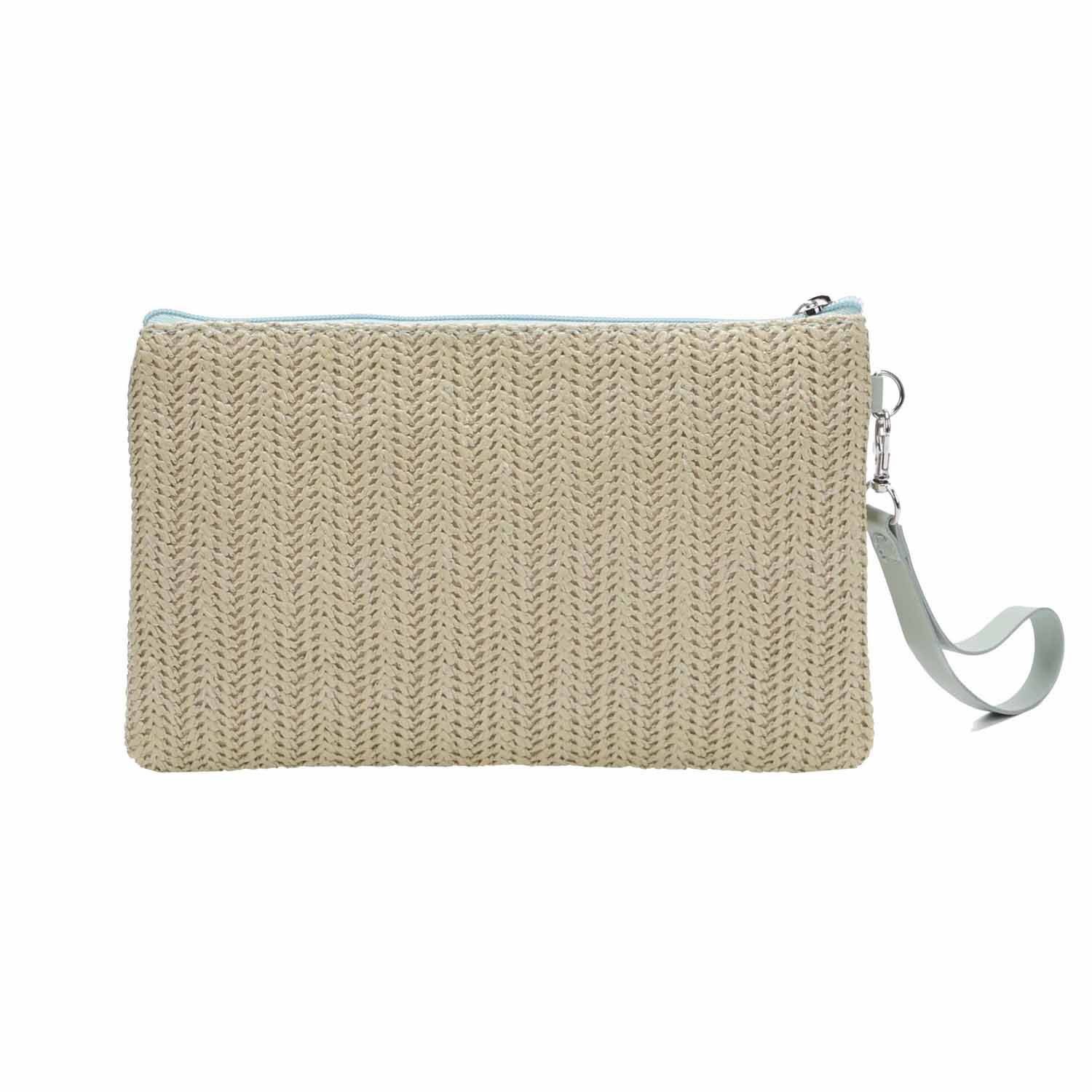 ITALYSHOP24 Schultertasche Damen Tasche Strohtasche Strand Geldbörse Handtasche Clutch Smartphone, Boho Sommer Geflecht Armband Freizeit Urlaub Häkeltasche Mini Bag