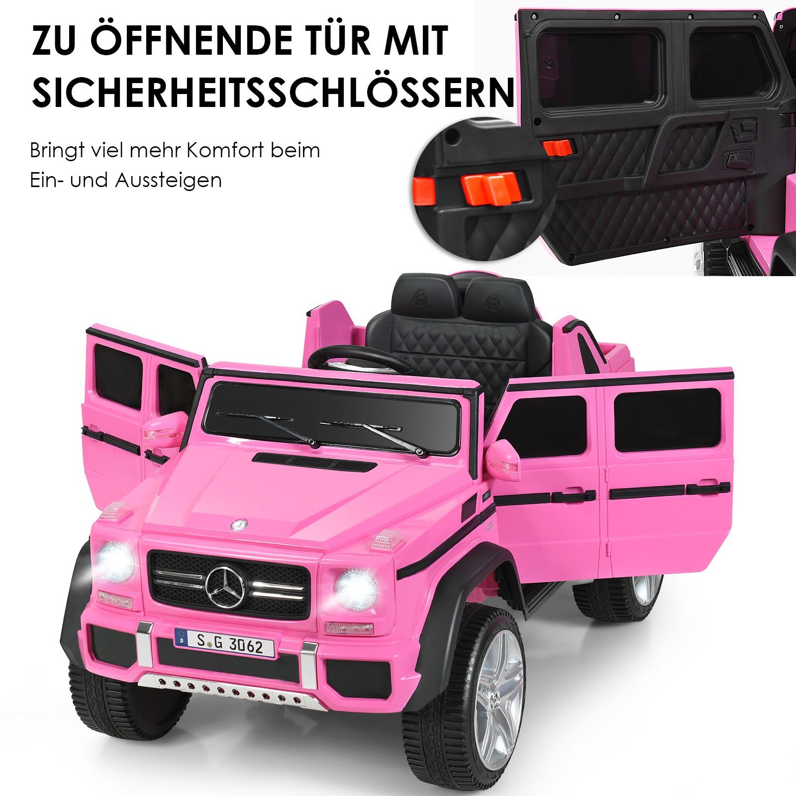 Rosa 2,5-5,5km/h Benz, mit LED, & Musik COSTWAY Elektro-Kinderauto Mercedes