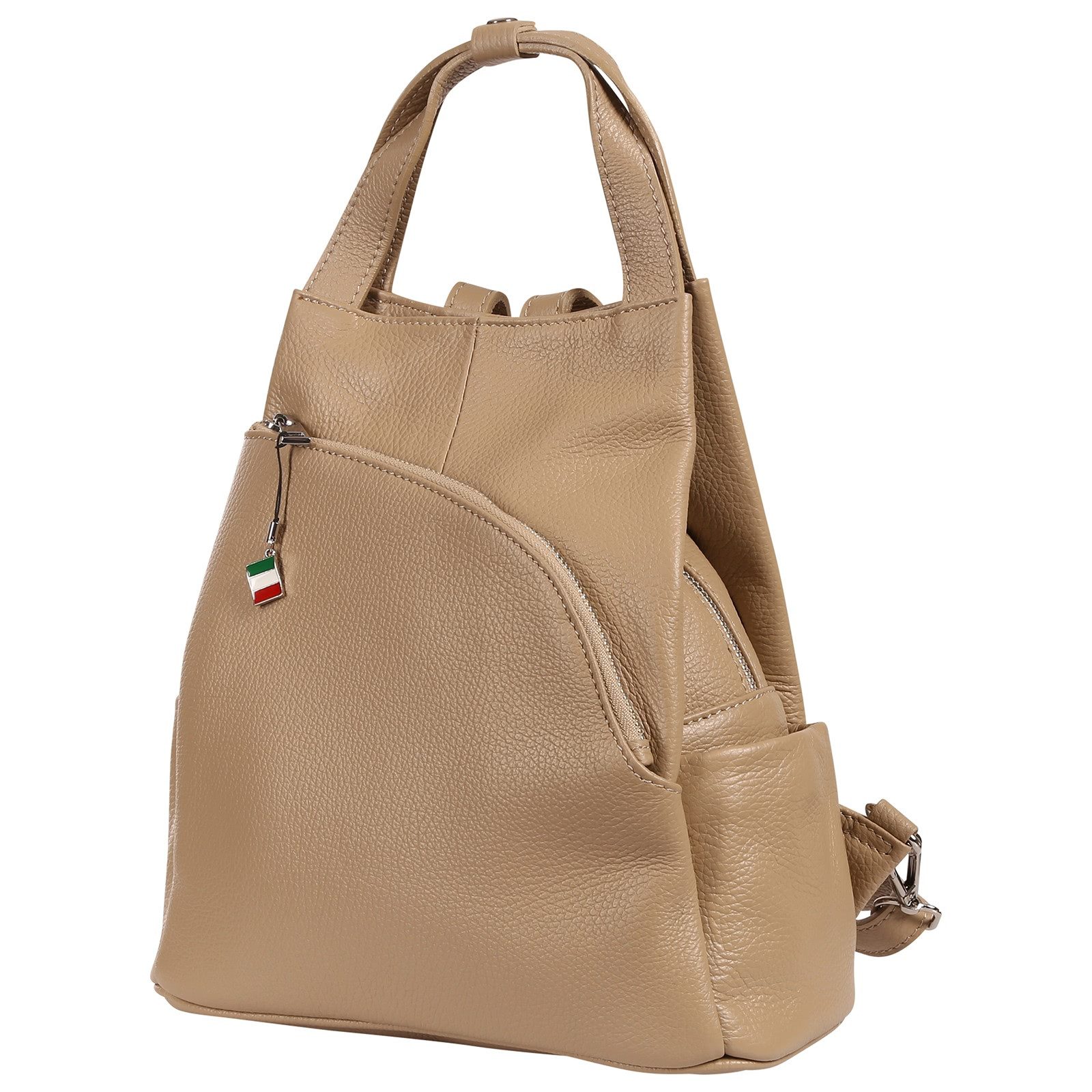 FLORENCE Cityrucksack Florence Rucksack Damen Echtleder, Damen Cityrucksack Leder, taupe, beige ca. 27cm